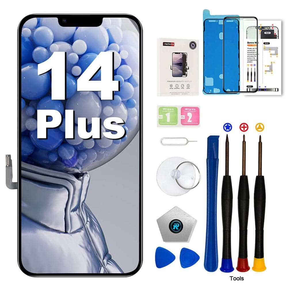 EFAITHFIX for iPhone 14 Plus Screen Replacement 6.7 Inch LCD 3D Touch Display Full HD Digitizer Frame Assembly (A2632 A2885 A2886 A2887 A2888) with Repair Tools Screen Protector Waterproof Adhesive