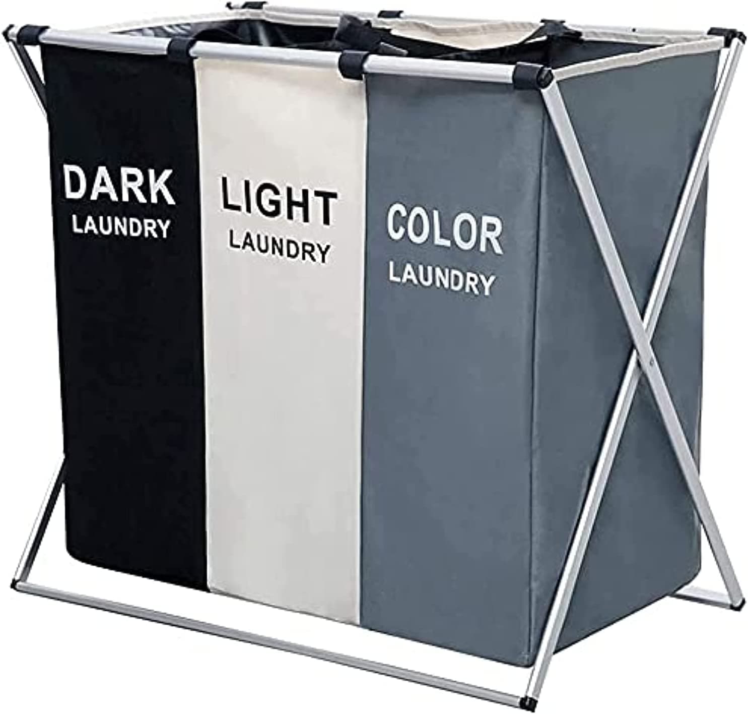 Laundry Basket Clothes Hamper 135L 3 Sections Clothe Sorter Bin,Foldable Waterproof Organizer Bag with Aluminum Frame,Washing Storage, for Bathroom Washroom Bedroom