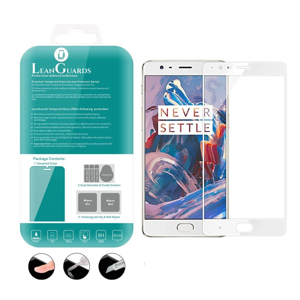 OnePlus 3T 3D Tempered Glass Screen Protector Curved Full Screen No Bubble Anti Fingerprint White