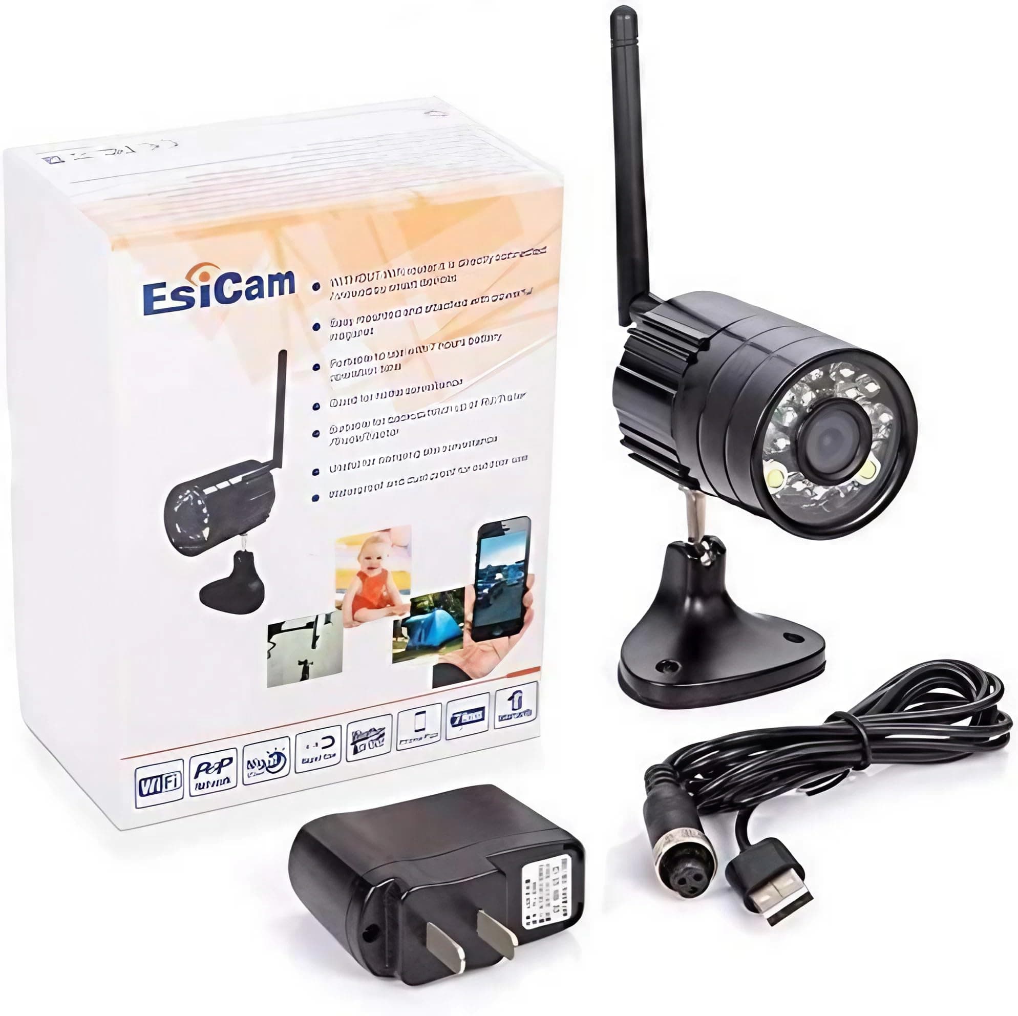 Wireless Reverse Camera with battery for Phone Backup Cam for Caravan Trailer RV Truck Rear View Parking Reversing Home Security Baby Monitor HD 720 Built In Wifi and Flash Creative All In One Versatile Camera -EH05