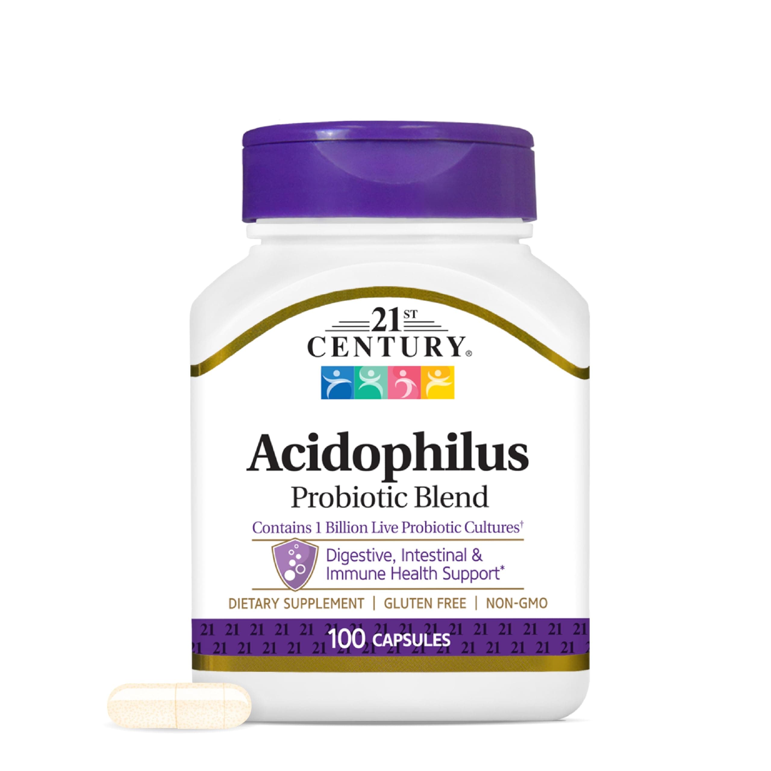 Acidophilus Probiotic Blend Capsules (100 Count), Daily Probiotic Supplement with Lactobacillus Acidophilus, Supports Digestive Health & Immune System, Non-GMO, Gluten-Free