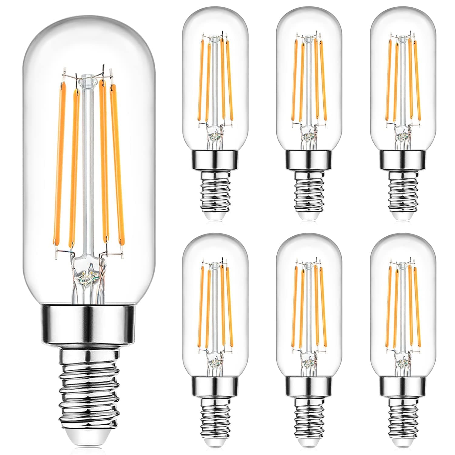 E12 Edison LED Light Bulbs 40 Watt Equivalent Candelabra, Dimmable 2700K Warm White T6 Clear LED Bulbs 4W 400lm Vintage T25 for Chandelier Ceiling Fan, Tubular Small Filament Bulbs, 6 Packs