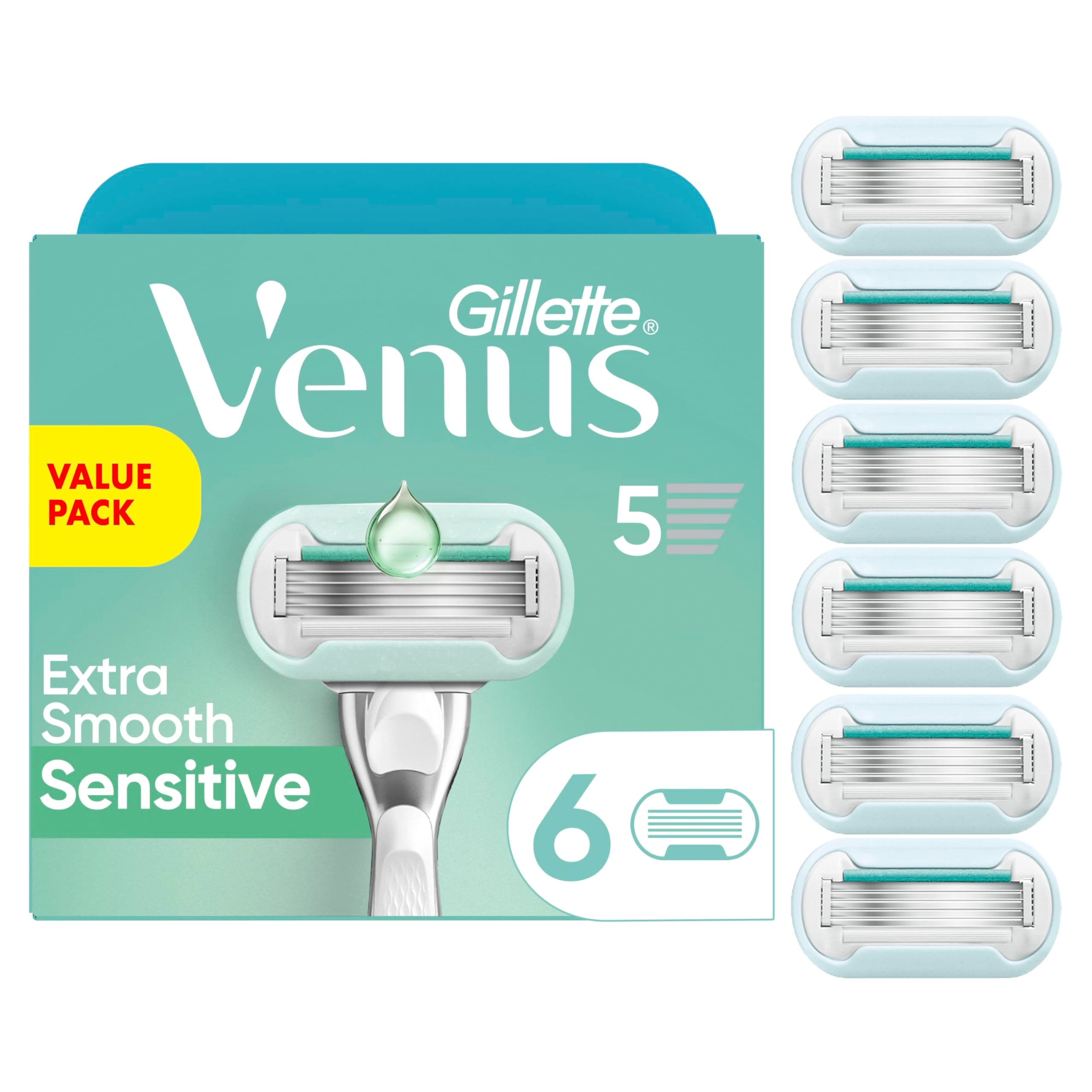 Extra Smooth Sensitive Womens Razor Blade Refills, 6 Count, Designed for Women with Sensitive Skin