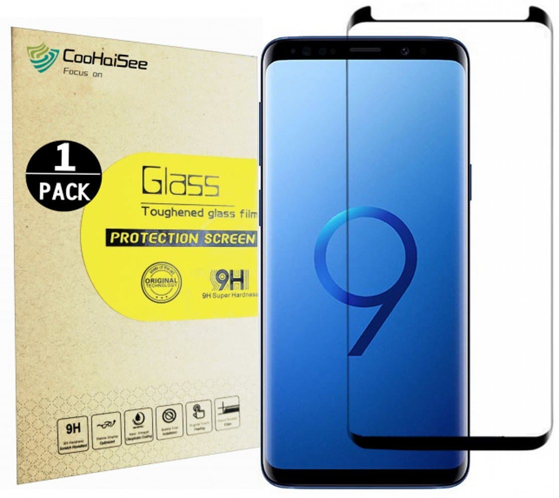 CooHaiSee Galaxy S9 Screen Protector, Tempered Glass Screen Protector [0.3mm, 3D] [9H Hardness] [Crystal Clear] [Bubble Free] for Samsung Galaxy S9.