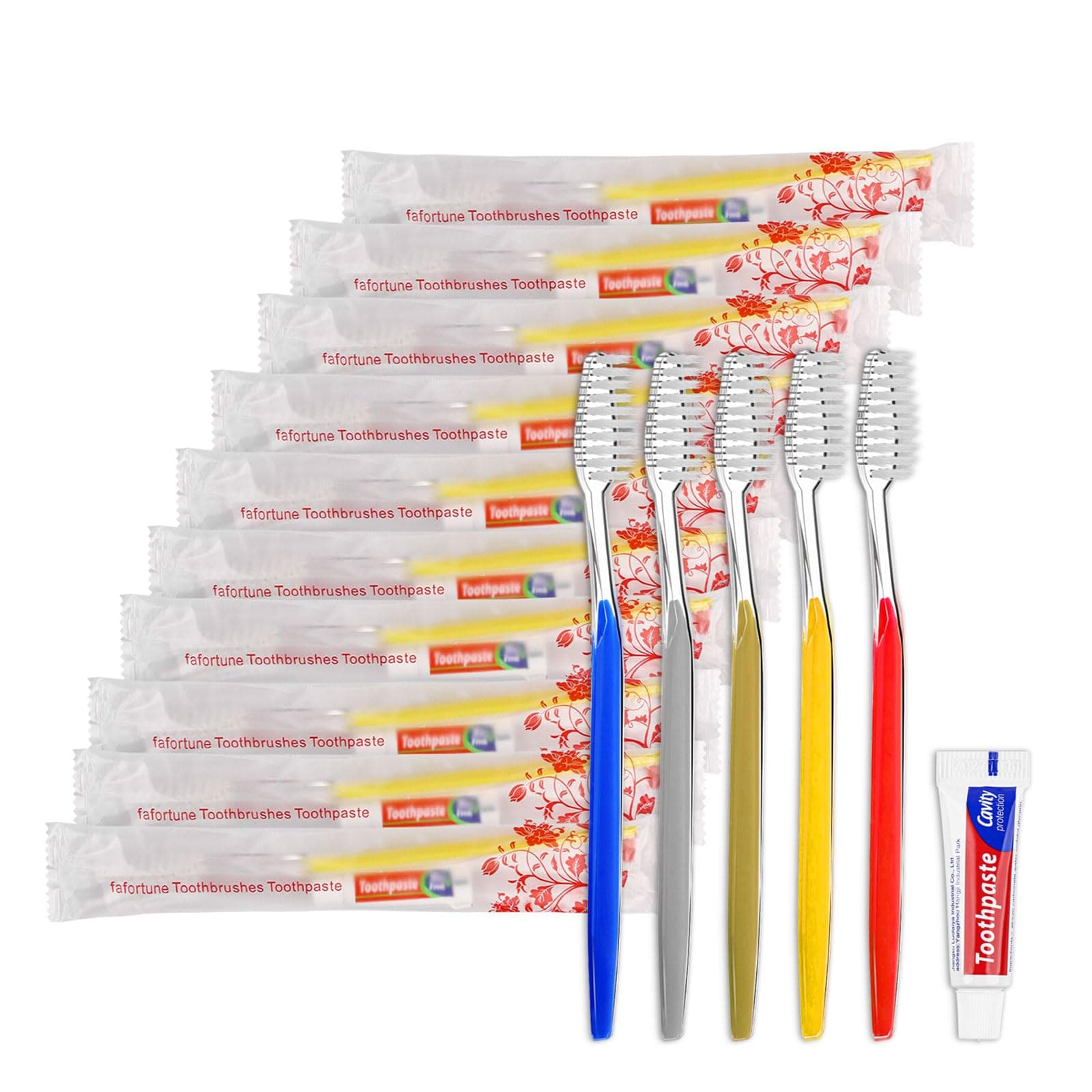 50pcs Disposable Toothbrushes with Toothpaste (5 Colors)