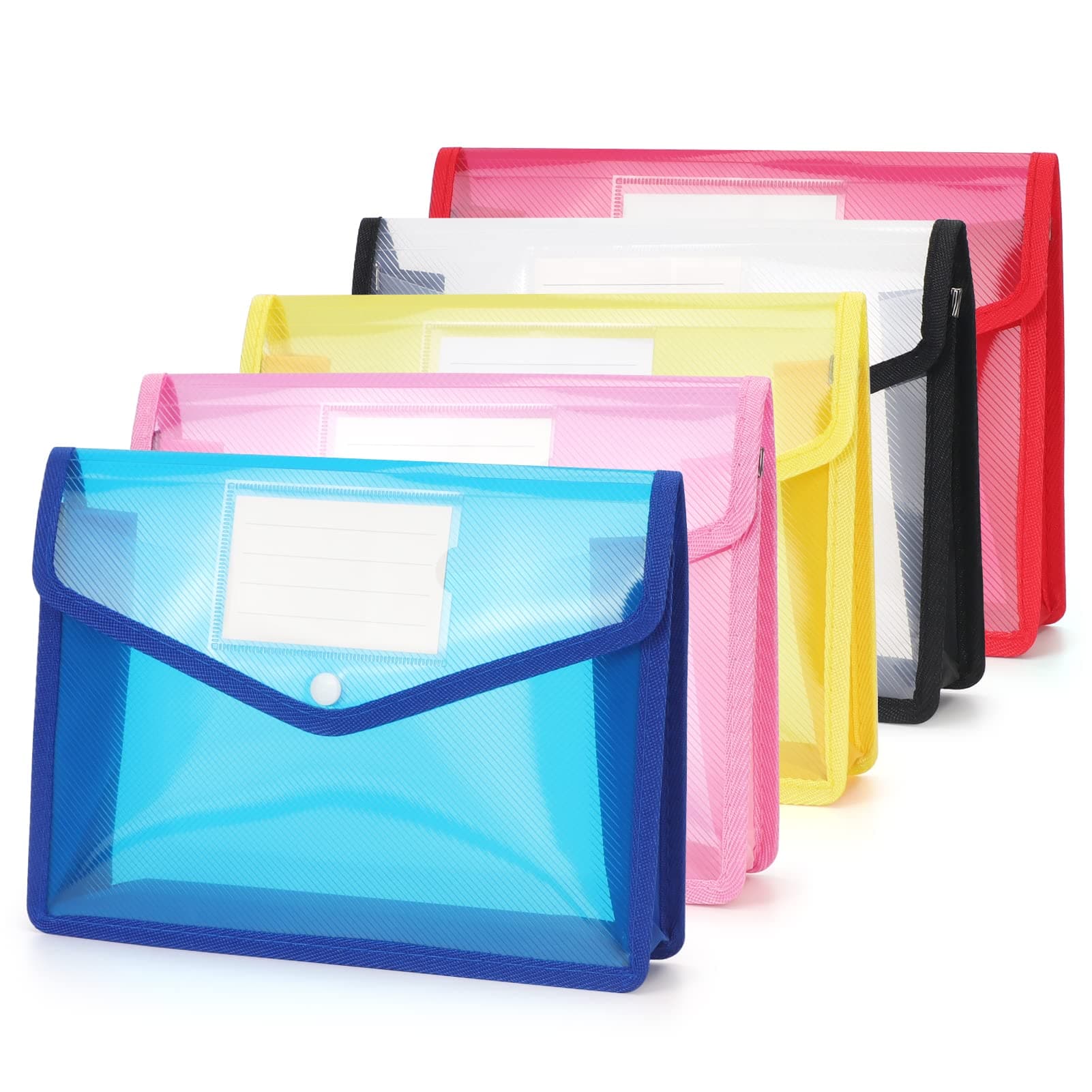 A5 Plastic File Folders,A5 Envelope Expanding File Wallet Document Organizer with Snap Closure & Label Pocket,Waterproof File Pouch(5 Pack -5 Colors)