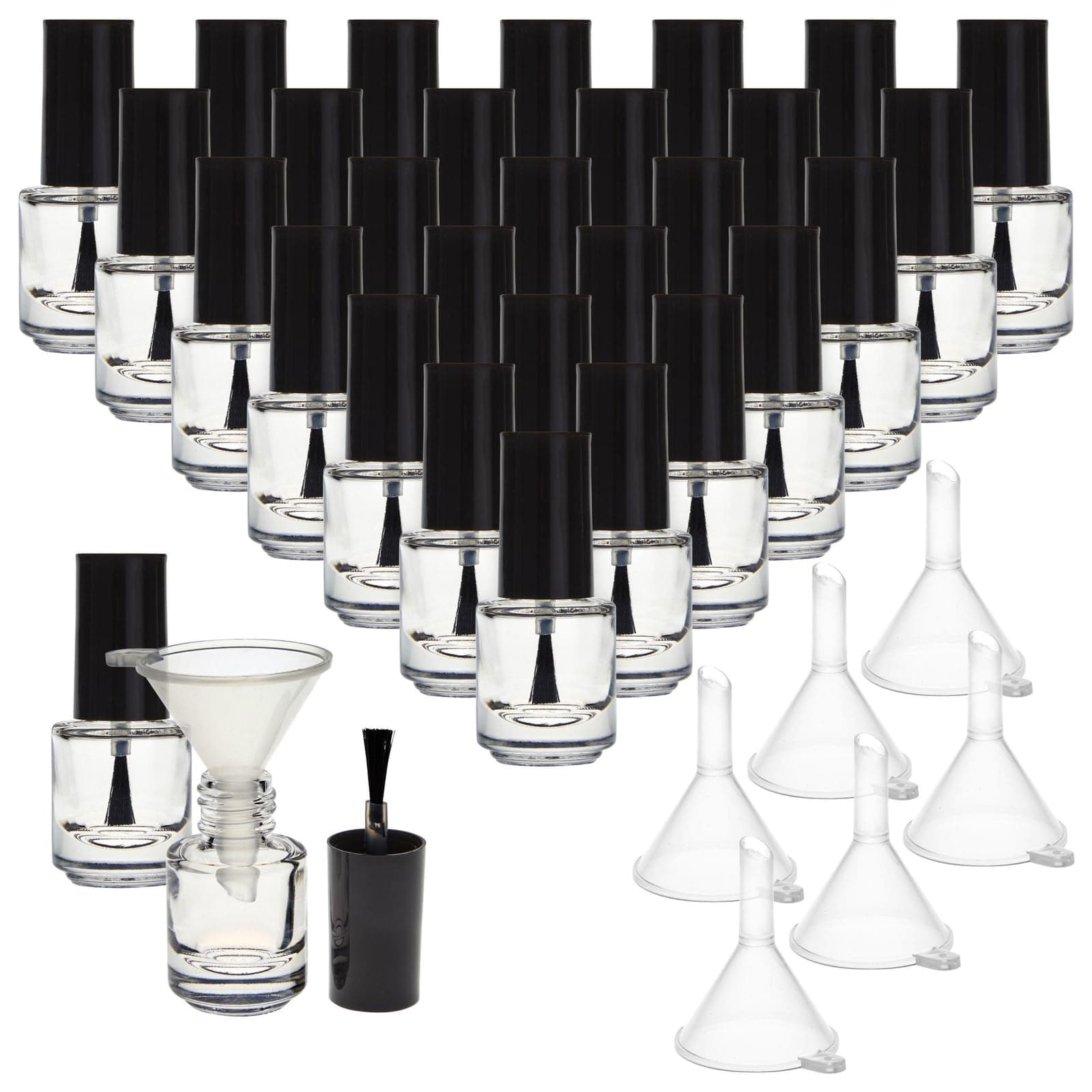 Bright Creations Mini Empty Nail Polish Bottles with Brush - Refillable Glass Vials for Making Nail Polish - Mini Bottles with Brush Caps & Funnels for Travel Essentials - 5 ml, Pack of 30