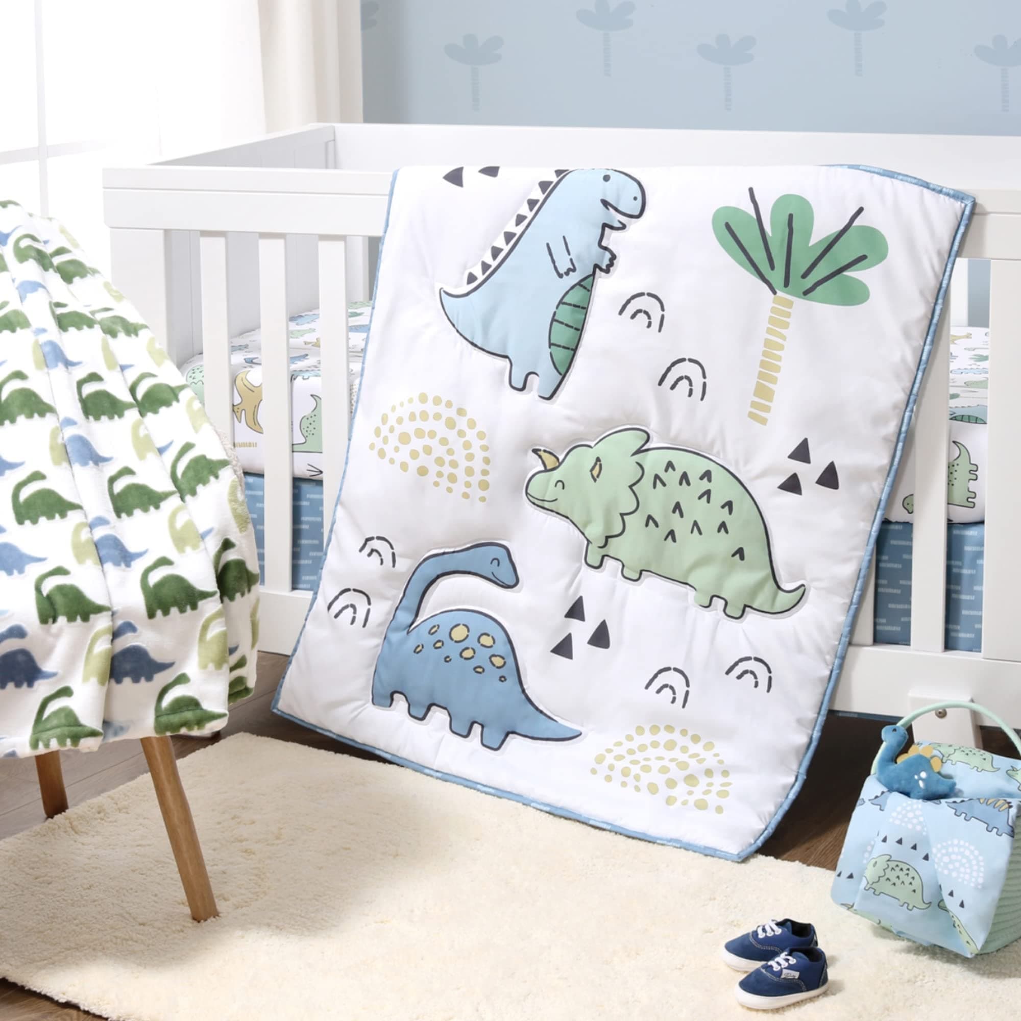 The Peanutshell Dinosaur Crib Bedding Set - 5 Pieces - Crib Comforter, Blanket, 2 Sheets, Crib Skirt
