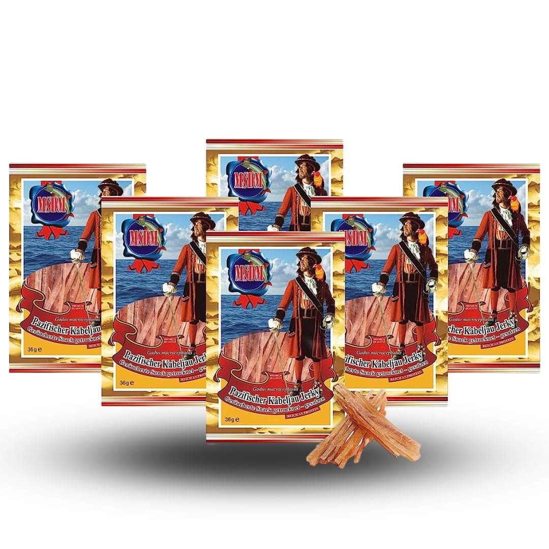 Pacific Cod Fish Jerky - Smoked (6 x 36g Pack) Dried and Salted I healthy Pre & Post Workout Fitness Snack I Low Carb I Low Fat I Rich in Protein & Omega 3 Fatty acids for Men & Women