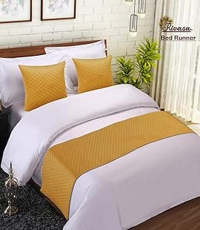 Velvet ultrasonic Quilted Bed Runner (16X100 inch) with 2 Cushion Cover (16X16 inch) (Yellow)