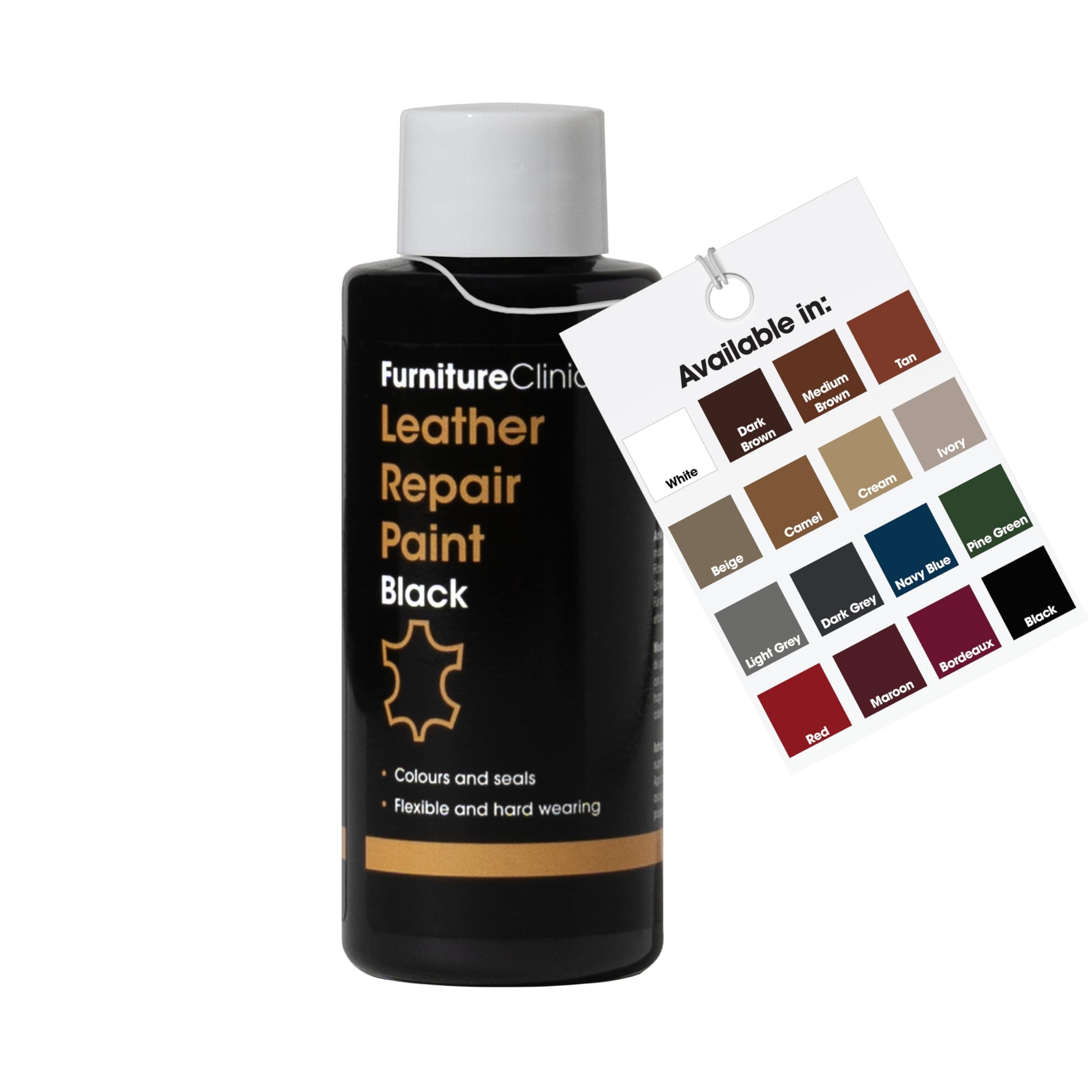 Furniture Clinic Leather Repair Paint & Dye | Self Seal Colourant for Quick and Easy Leather Repair | Suitable for Sofas, Car Seat, Shoes, Handbag, and More (Black, 50ml)