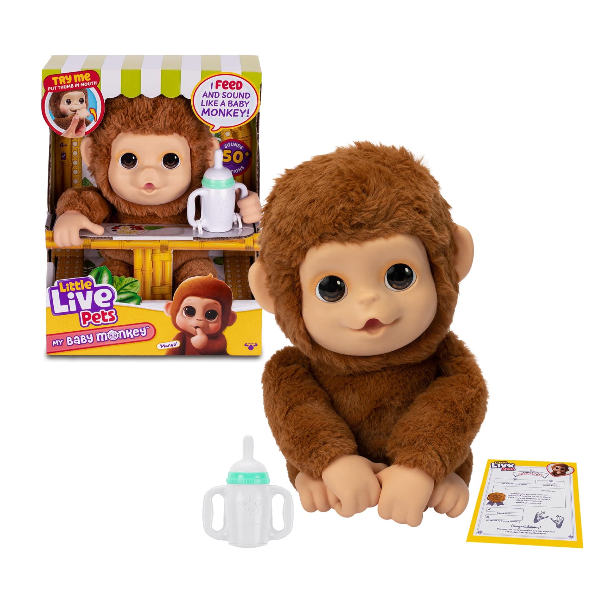 Little Live Pets Giochi Preziosi Mango The Monkey Interactive, 50 Interactive Sounds and Mouth Movement, Loves Tickling and Creates Cheerful Sounds When You Touch It Belly! Packed with Accessories