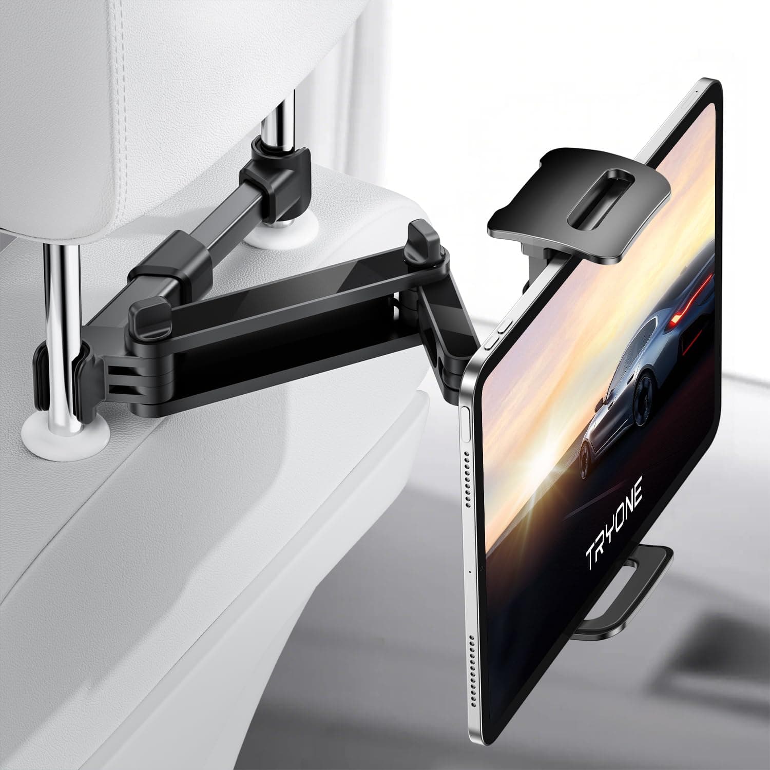 Tryone Car Headrest Tablet Holder Mount Stretchable Backseat Tablets Stand for Kids, Car Seat Mounts Compatible with iPad Pro 12.9 Air Mini, iPhone, Galaxy Tab, Switch, All 4.7-12.9" Screen Devices