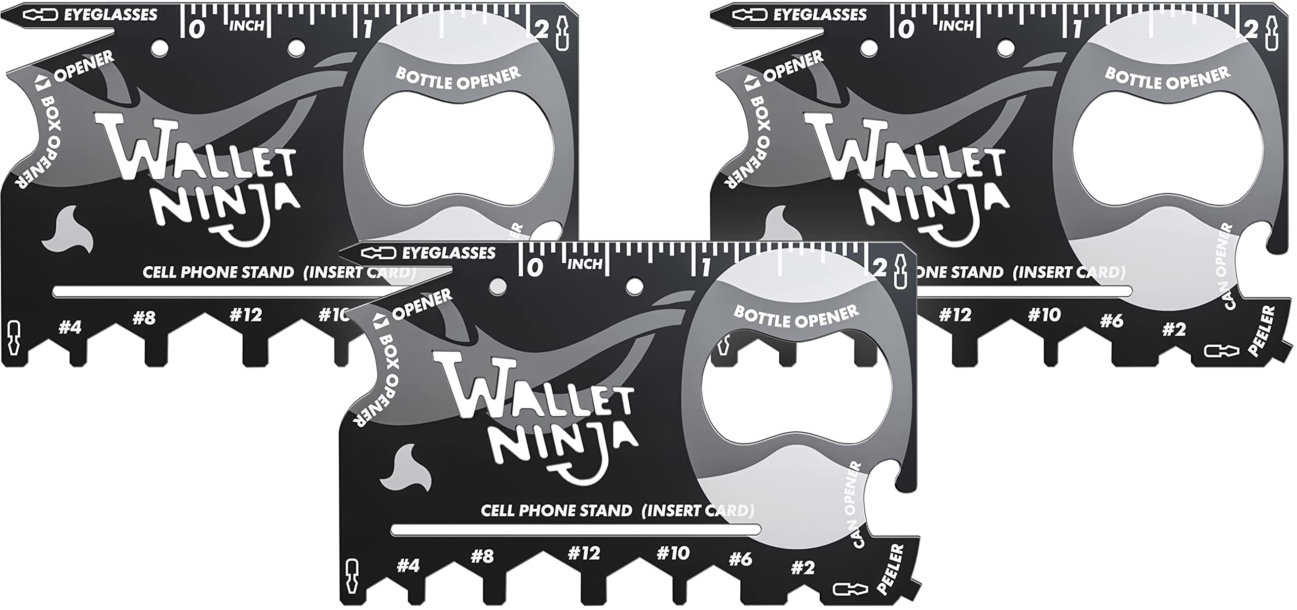 Wallet Ninja Multitool Card – 18 in 1 Credit Card Size Multi-Tool for Quick Repairs, EDC Survival Gear, Bottle Opener, Camping – Cool Gadget and Stocking Stuffer – Black (3)