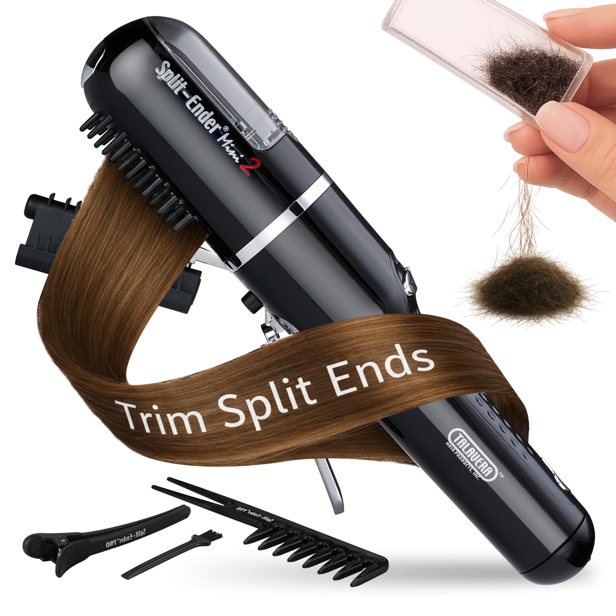 Split Ender Mini 2 - Cordless End Trimmer, Solution for Dry and Damaged Hair, Rechargeable for Broken and Brittle Ends, Styling Tool - Black