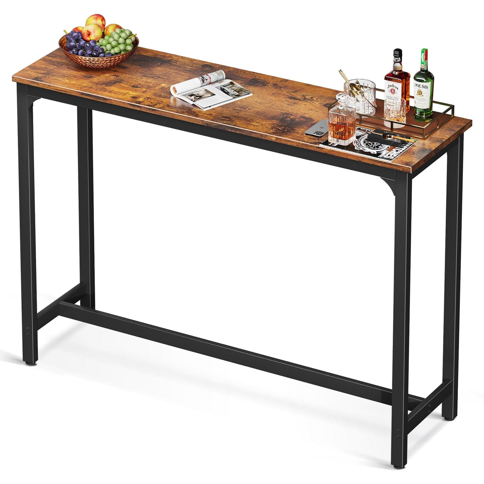 ODK 54 Inch Bar Table, Bar Height Pub Table, Counter Height Bar Table, Rectangular High Top Kitchen & Dining Counter Tables with Sturdy Legs & Easy-to-Clean Top, Indoor use, Rustic Brown