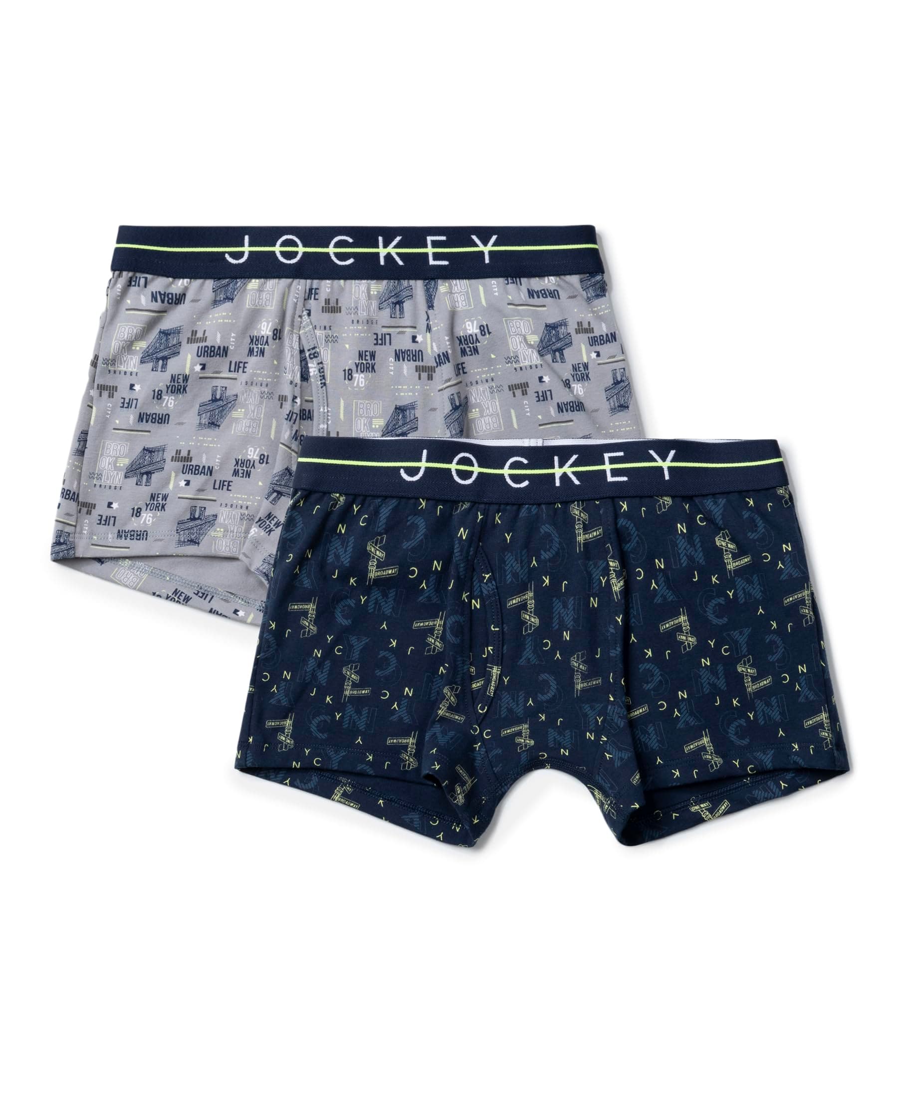 NB02 Boy's Super Combed Cotton Elastane Stretch Printed Trunk with Front Open Fly and Ultrasoft Waistband (Pack of 2)