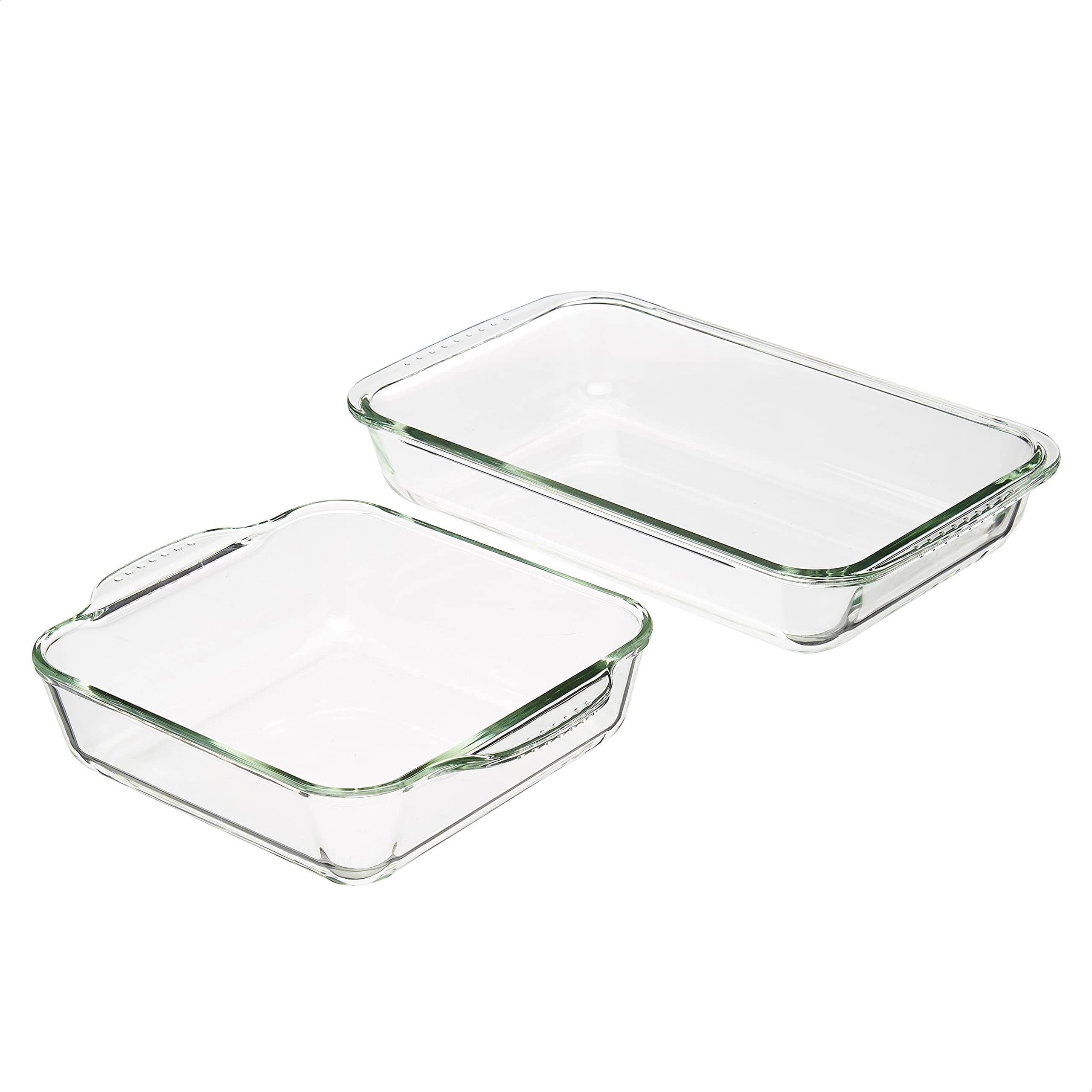 Amazon Basics Oven Safe Glass Baking Dish in Rectangular 3L and Square 2L Sizes - Set of 2, Clear