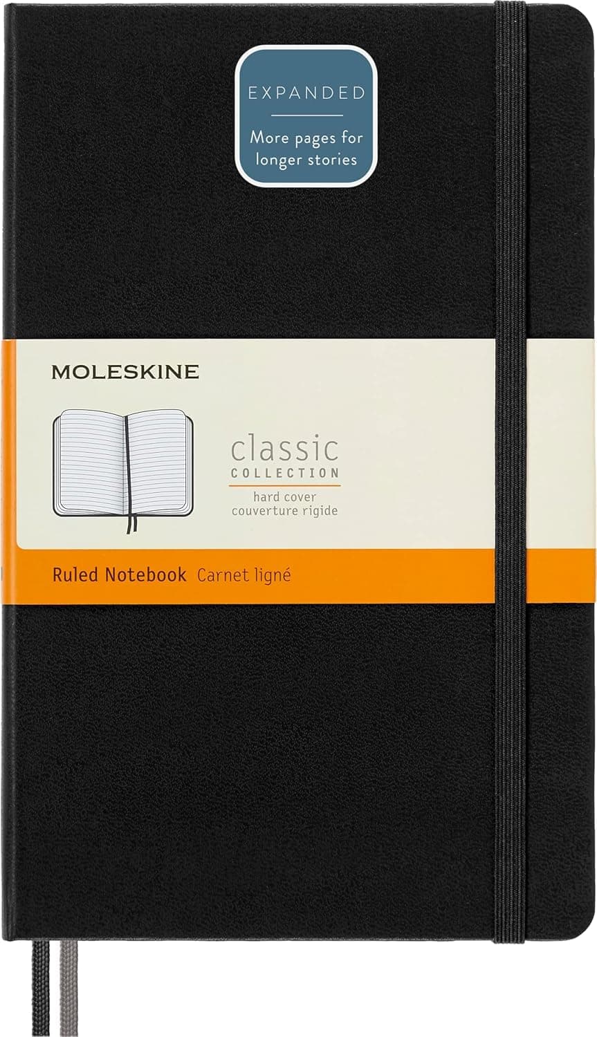 Classic Expanded Notebook, Hard Cover, Large (5" x 8.25") Ruled/Lined, Black, 400 Pages