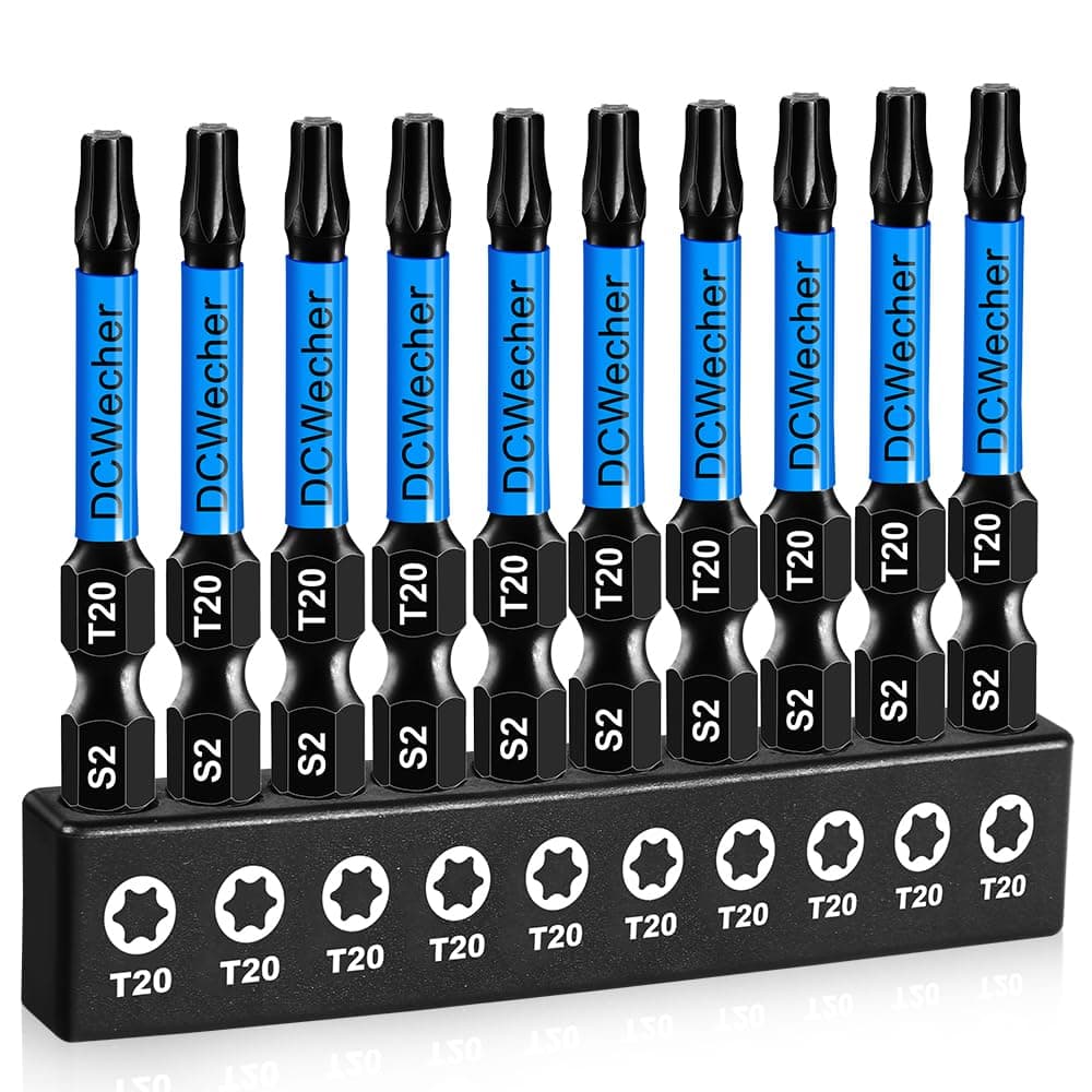 10-Pack T20 Torx Bits for Impact Driver- Torx Bit Set 2'' Long, Profession Star Bits Set, Magnetic T-20 Torx Bit, S2 Alloy Steel Torque Bits, T Bit Set 1/4'' Hex-Shank, Star Drill Bit Set, T20 Bit