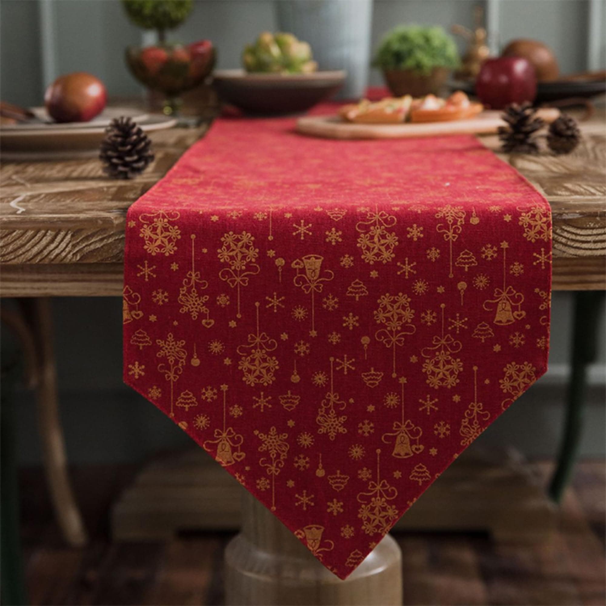 Cotton Linen Table Runner with Tassel for Dining Table, Coffee Table, Restaurant, Kitchen, Picnic, Holiday Parties, Birthday, Wedding, Easy Care(220x30cm, Red)