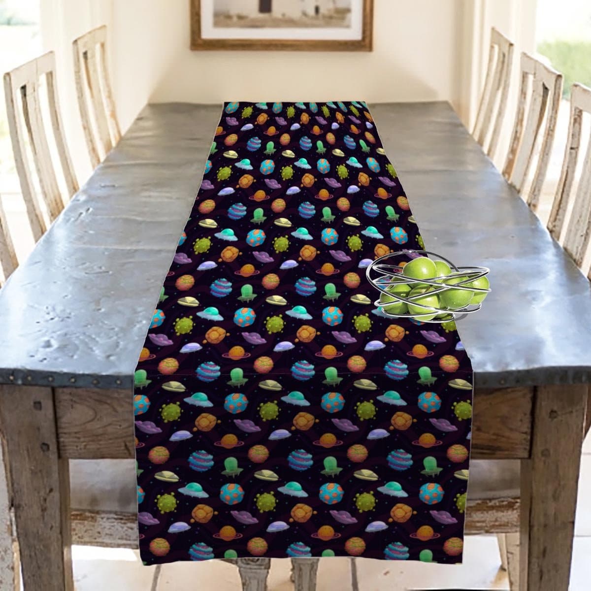 ArtzFolio UFOs & Planets | Table Runner for Dining & Center Table | Cotton Canvas Fabric | 12 x 72 inch (30 x 183 cms)