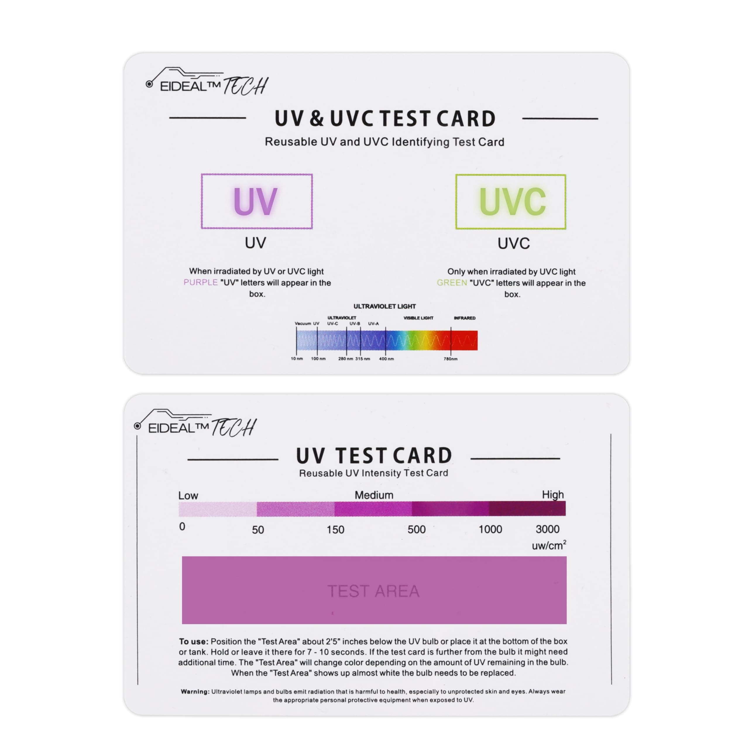 UV & UVC Test Card & UV Intensity Test Card | 3-in-1 UV Test Card | UVA & UVC Light Identifying Card | UV Bulb & LED Intensity Reading Card | UV Dosage Indicator Card | UVB Tester