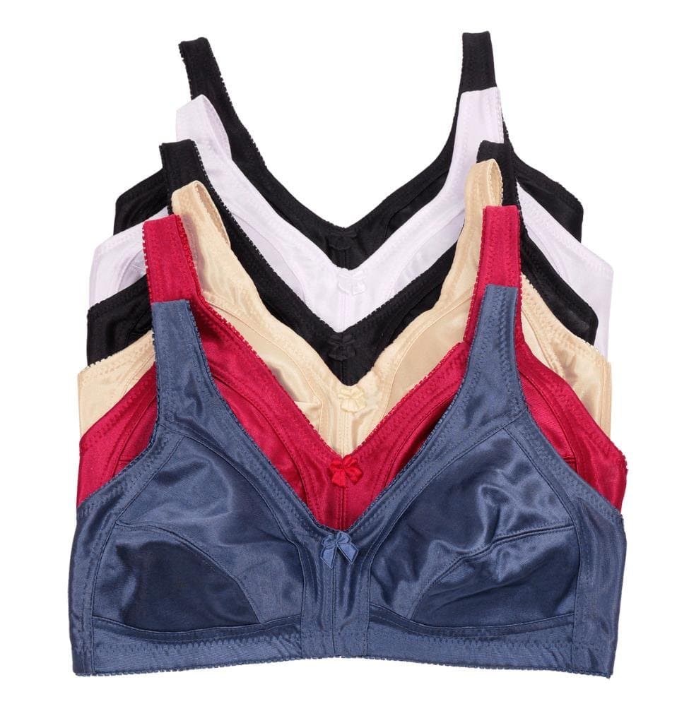 Women's 6-Pack Unlined Wire Free Bras (36C, solid satin)