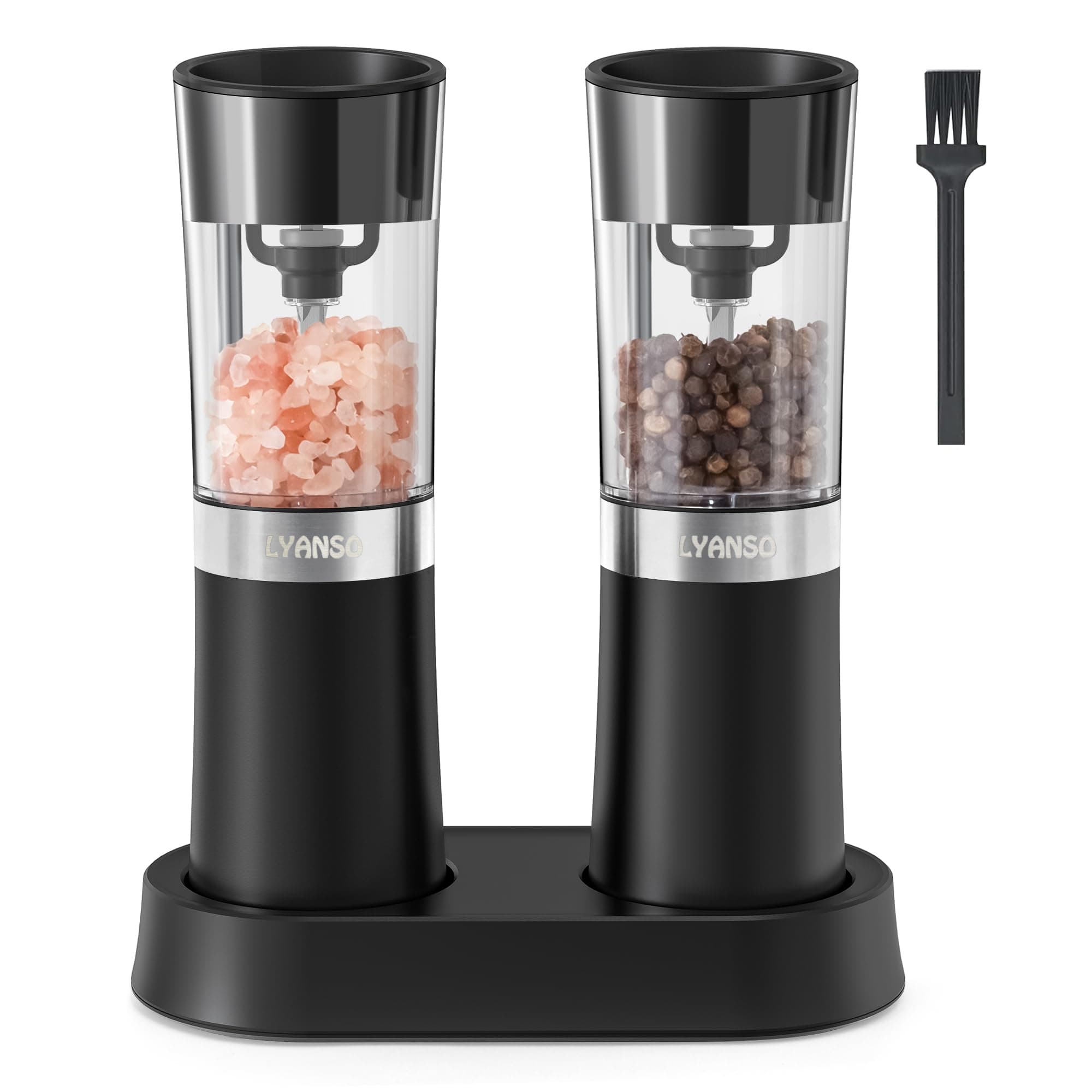 Gravity Electric Salt and Pepper Grinder Set - Automatic Salt and Pepper Mill Set Shakers Charging Base Rechargeable One Hand Operation LED Light Adjustable Coarseness Large Capacity