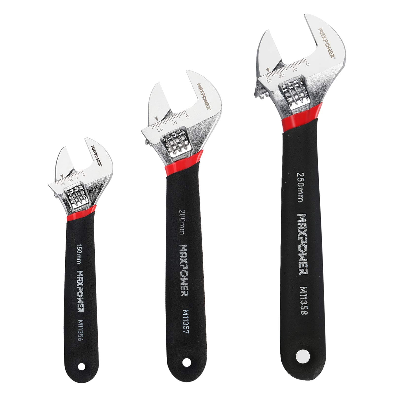Adjustable Spanner Set, 3PCs Adjustable Wrench Set Shifter Spanners with Soft Grip (6"/150mm, 8"/200mm and 10"/250mm)