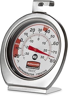 Rubbermaid Commercial Products Thermometer, Classic Large Mechanical Dial, Chrome, Extreme Temperature Range for Use in Refrigerator/Freezer/Cooler/Fridge