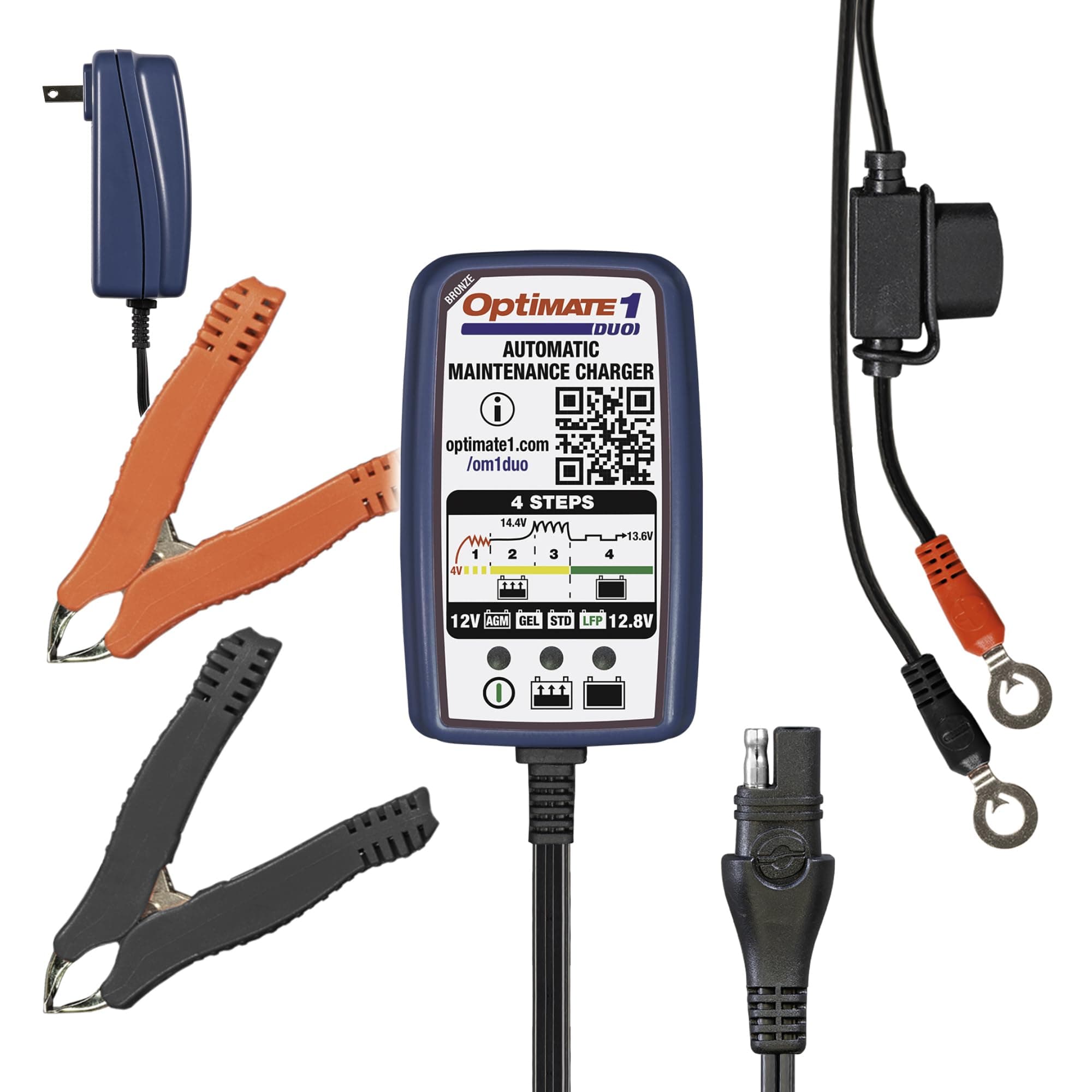 Tecmate TecMate Optimate 1 Duo, TM-409, 4-Step 12V / 12.8V 0.6A Battery Charger & maintainer