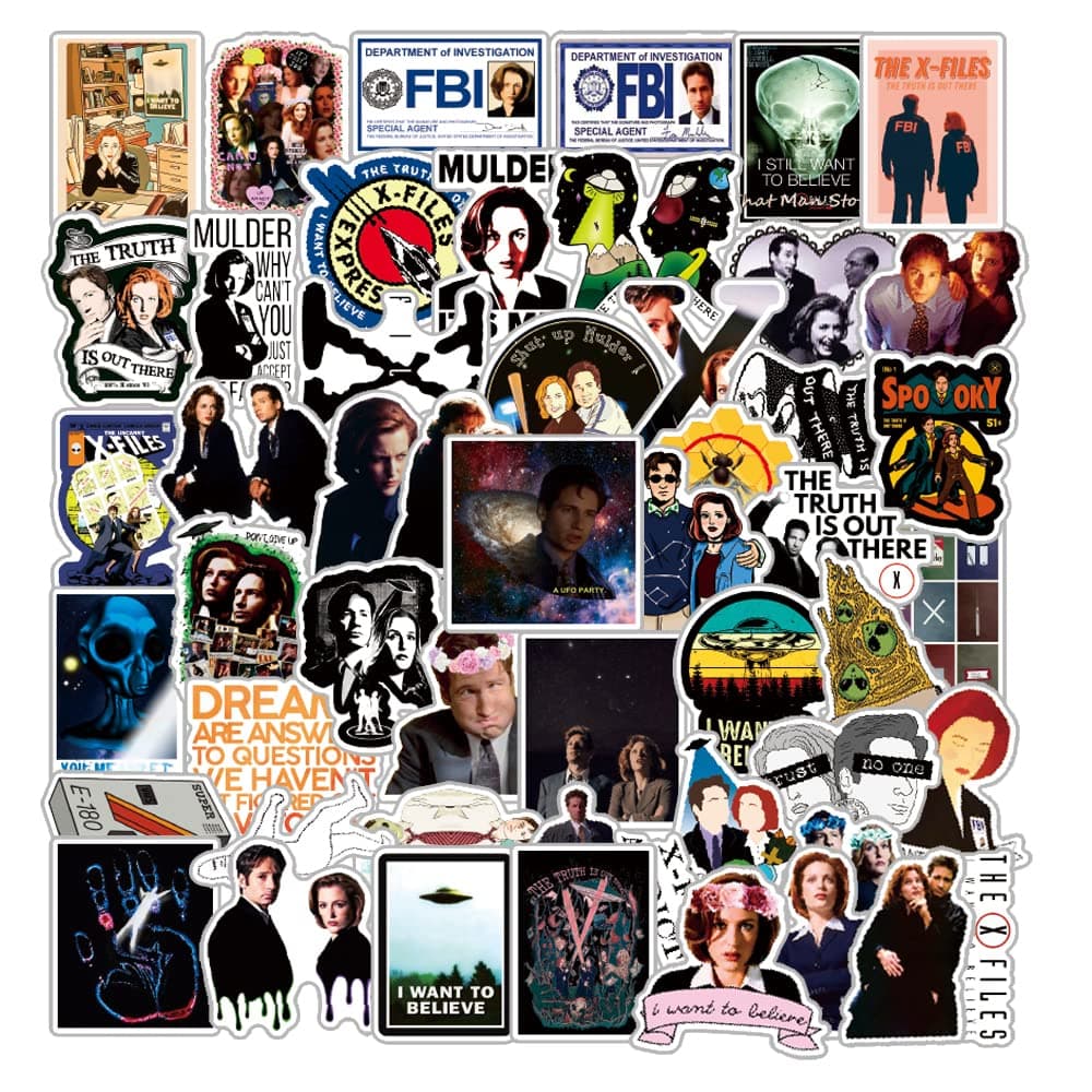 50Pcs The X-Files Stickers Pack | Classic Suspense Sci-Fi TV Series Vinyl Waterproof Cool Decal for Kids Teens Adults Computer Phone Laptop Skateboard Car Bumper（The X-Files Stickers ）,2-4inch
