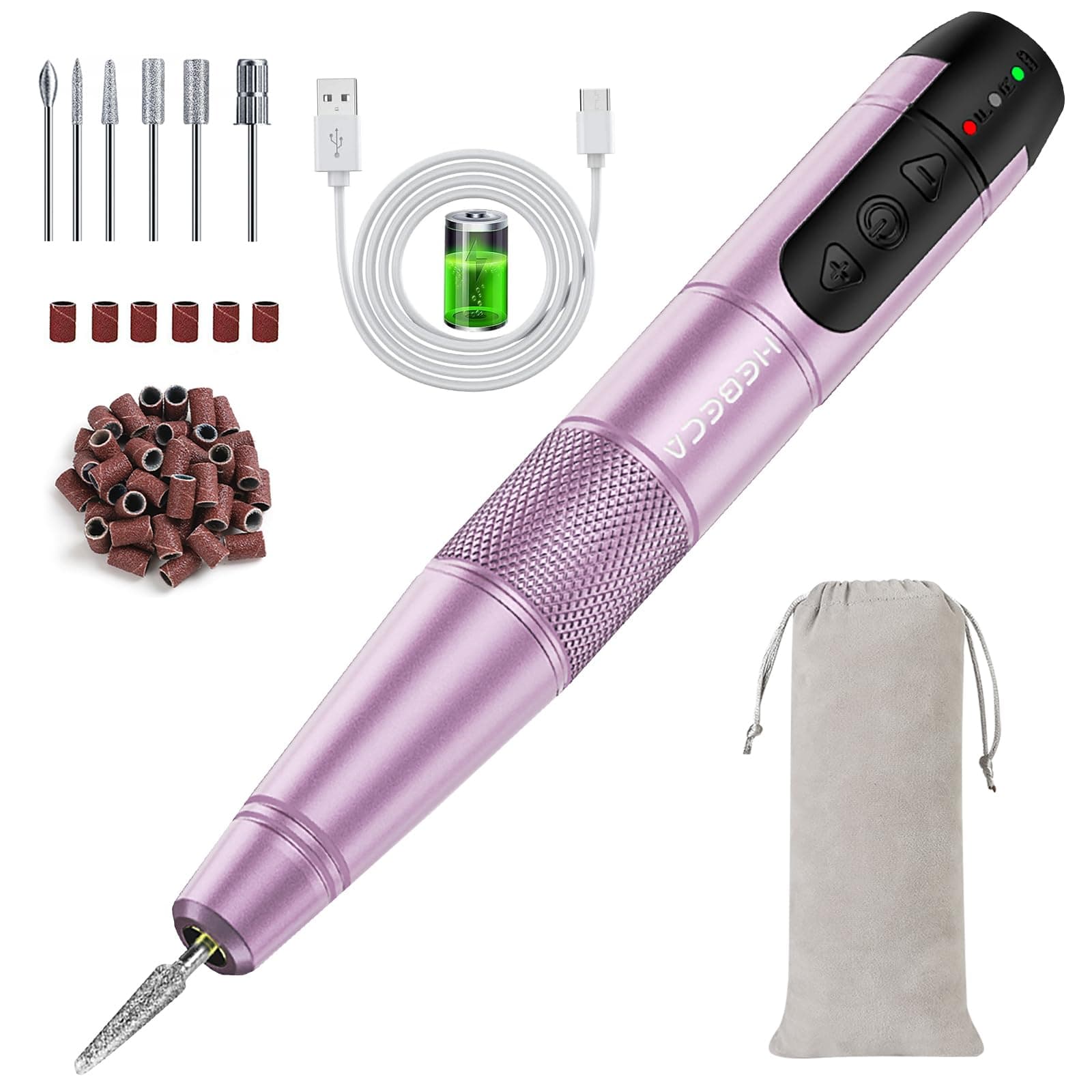 Cordless Nail Drill Set, Electric Nail Files and Buffers Drill Nails for Natural or Acrylic Gel Nails - Rechargeable Nail File Nail Drill Machine Manicure Nail Dremel Kit (Purple)