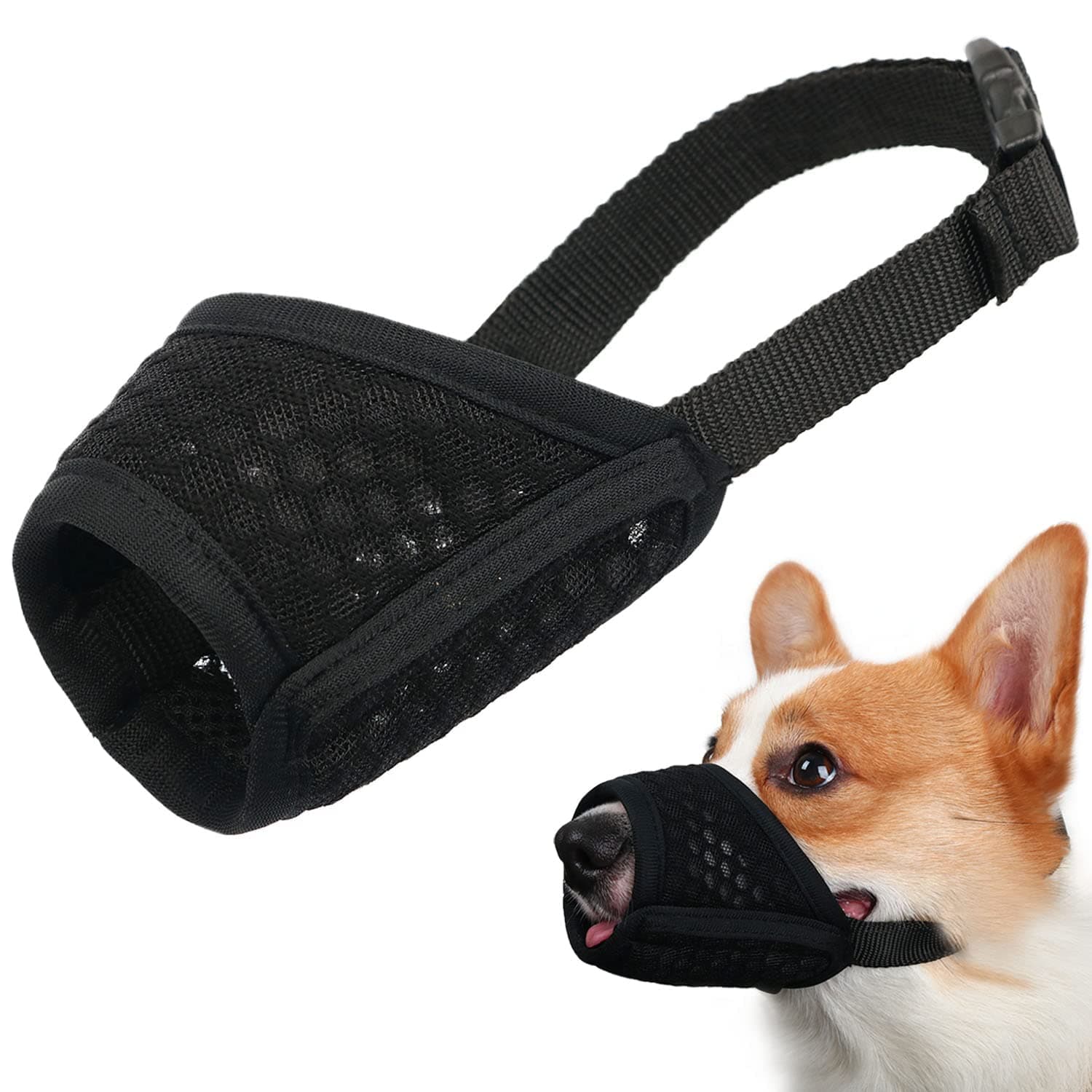 Mayerzon Dog Muzzle, Puppy Soft Mesh Muzzle for Small Medium Large Dogs Chihuahua Poodles Beagle Dachshund Corgis Labrador for Biting Chewing Grooming That Allows Panting Drinking(S, Black)