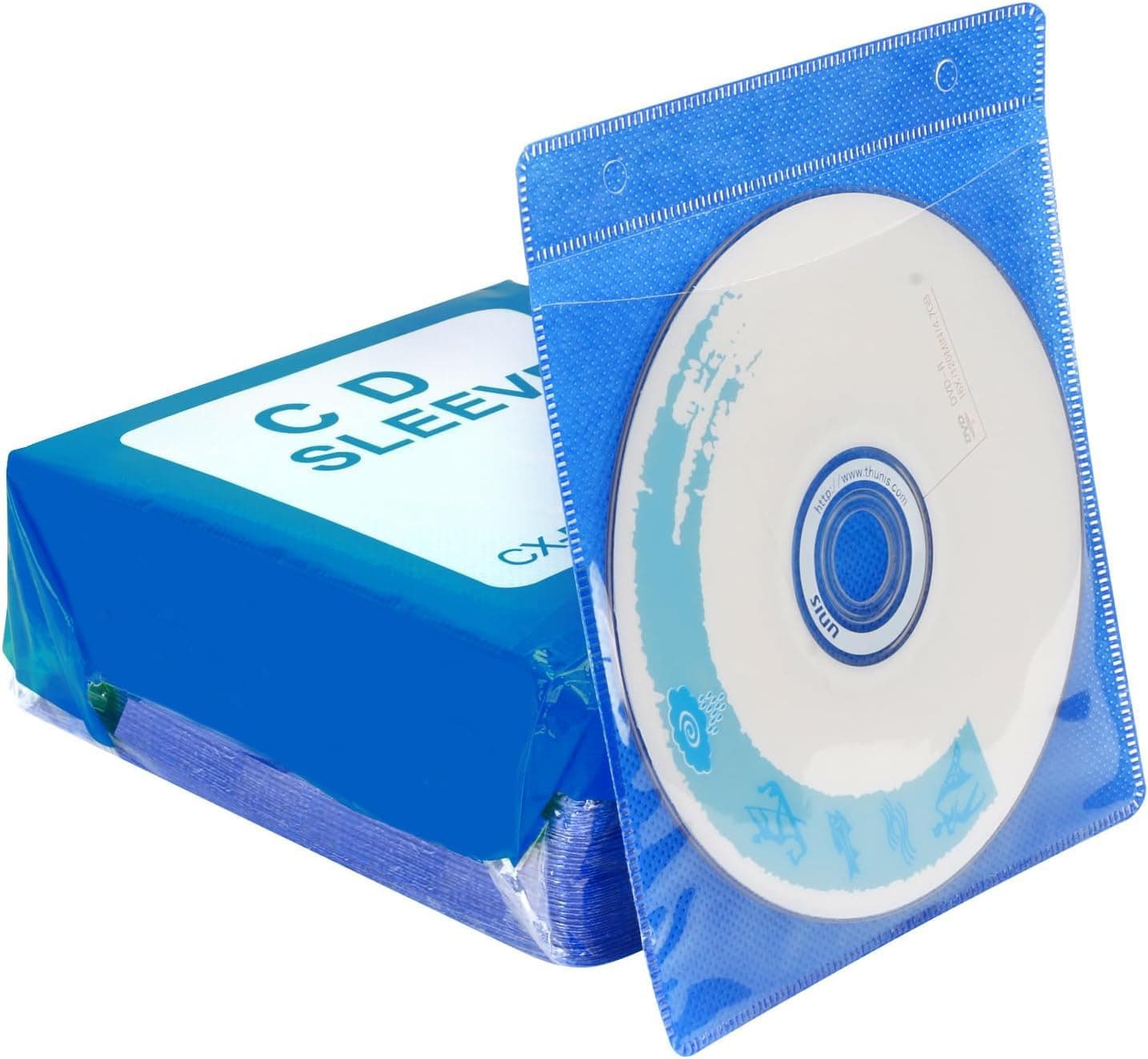 RICHEN CD Sleeve Case,Double-Sided Refill Plastic Sleeve for CD and DVD Storage Binders,100 Pack (Blue)