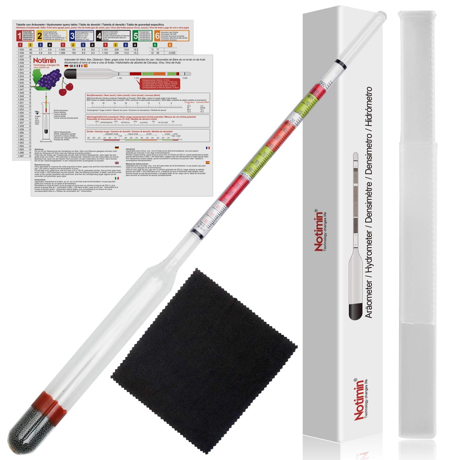 Notimin triple scale hydrometer brix meter Density meter Test Jar for Wine, Beer, Mead, Cider & Kombucha - Combo and Gravity Test Kit