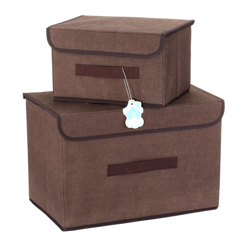 Larger&Small Multifunction Foldable Polyester Non Woven Storage Containers,Convenient Cubes Basket Storage Bin with Lid for Clothing,sock,underwear,Toys,Books,Art,Craft supplies ect (Coffee)