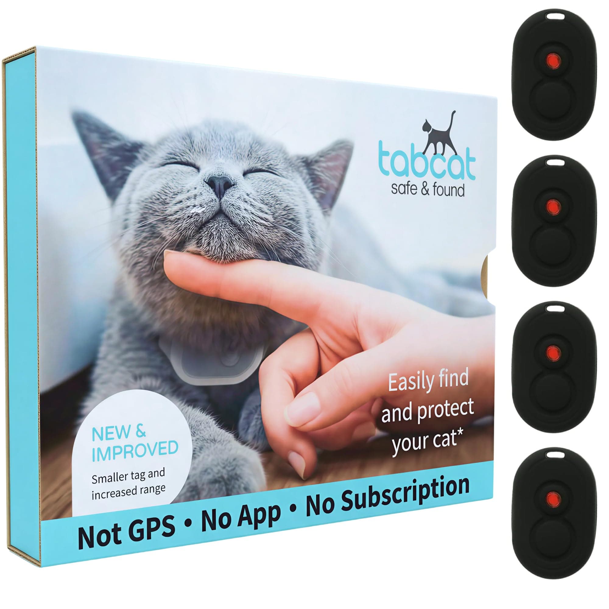 Tabcat V2 Cat & Kitten Tracker - No Subscription | 4 Lightweight Homing Tags, Cases & Tracking Handset | RF Technology, More Accurate than GPS | Track 4 Cats Indoors & Outdoors to 2.5 cm & 150 m Range