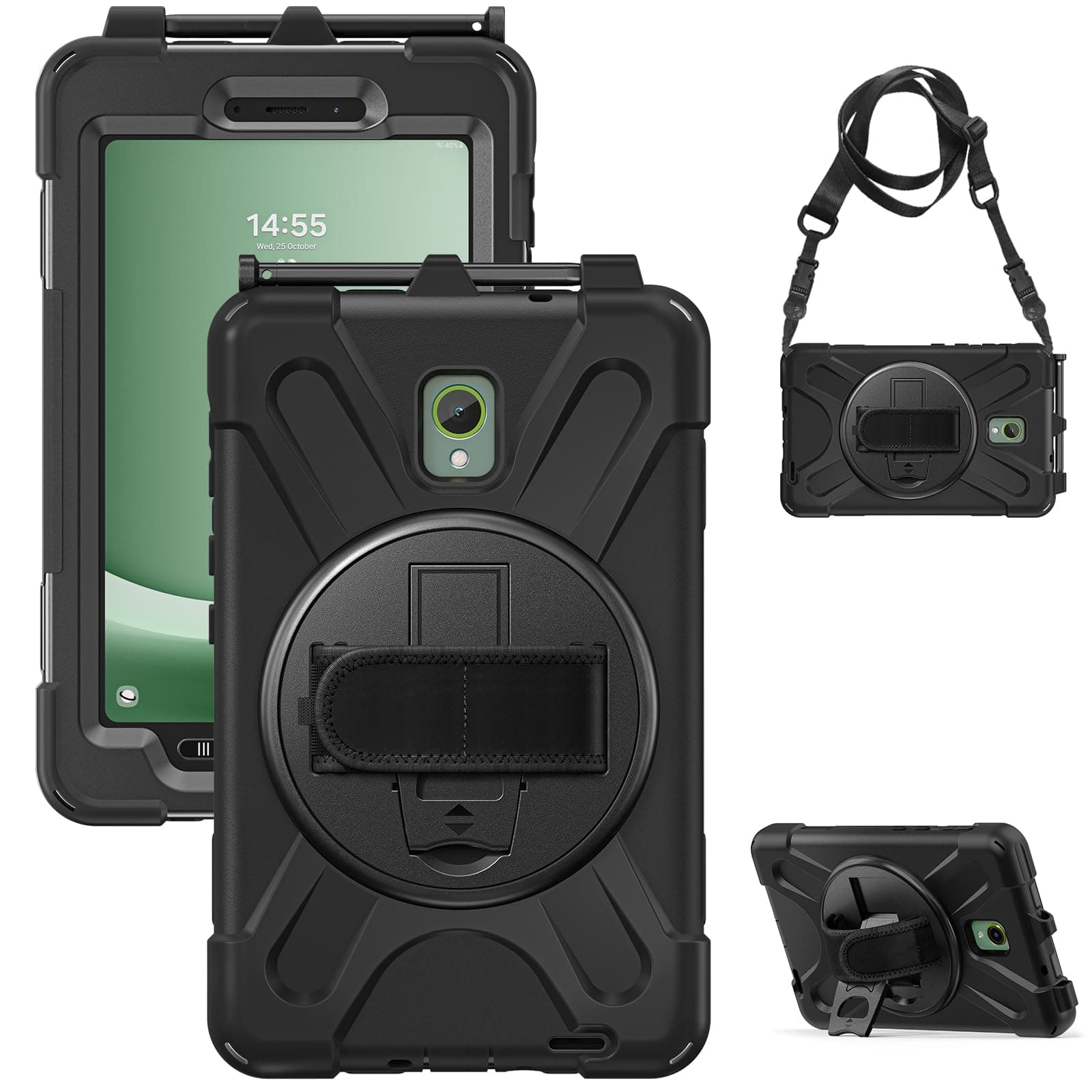 Gerutek Shockproof Case for Samsung Tab Active 3/Active 5, SM-T570/T575/T577 Heavy Duty Rugged Tough Case with Pen Holder,360 Rotating Stand/Hand Strap Protective Cover for Galaxy Tab Active 5,Black