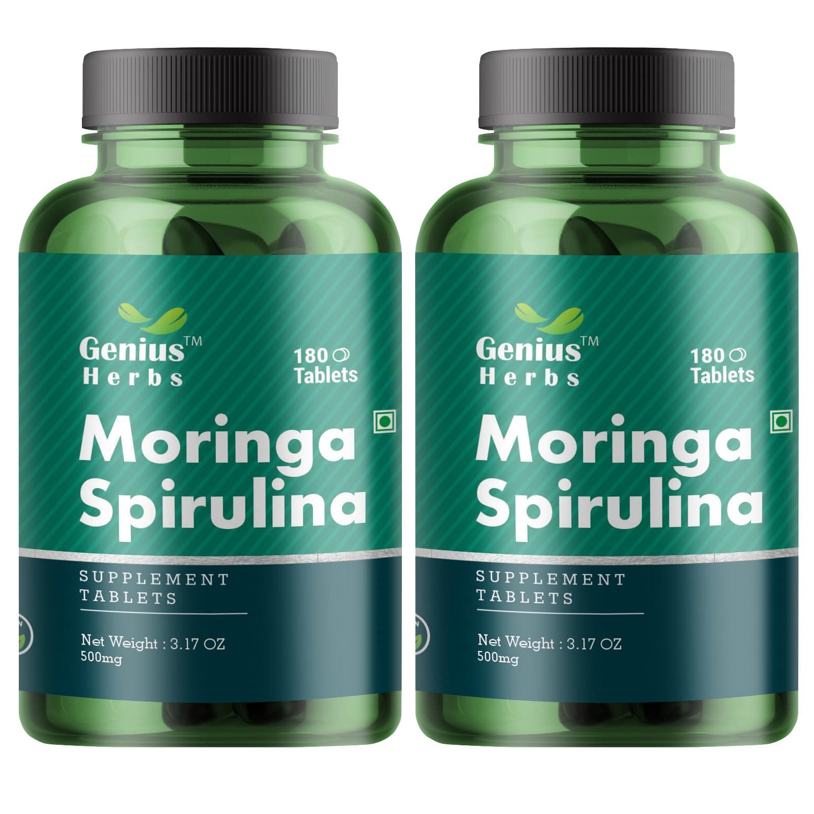 - Genius Herbs Moringa Spirulina Tab - 500mg | Support Immune Function | Boost Energy Level | Promoting Detoxification | Pack of 2