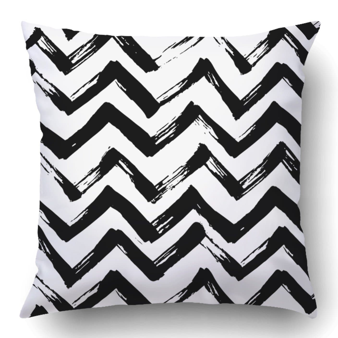 Soksar Throw Pillow Cover The Black White Zigzag Pattern With Brush Strokes The Creative Ochrome Home Sofa Decor Square 18x18 Inch Zipper Cushion Decorative Print Pillowcase Design Two Side