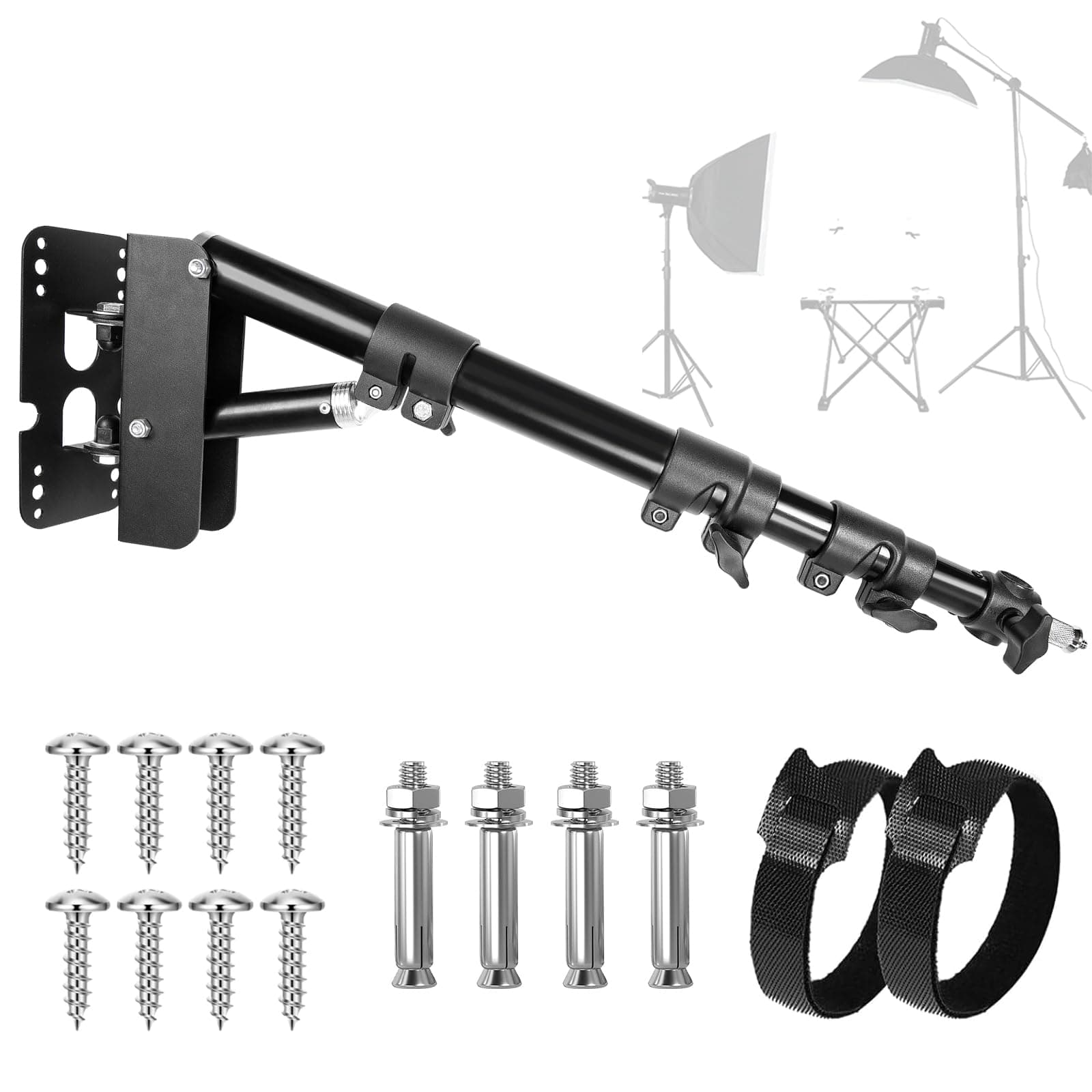 Wall Mounting Triangle Boom Arm for Ring Light, Support 180° Flexible Rotation, 21.7-45.6in Adjustable Length, Save Space, for Monolight, Softbox, Umbrella and Reflector