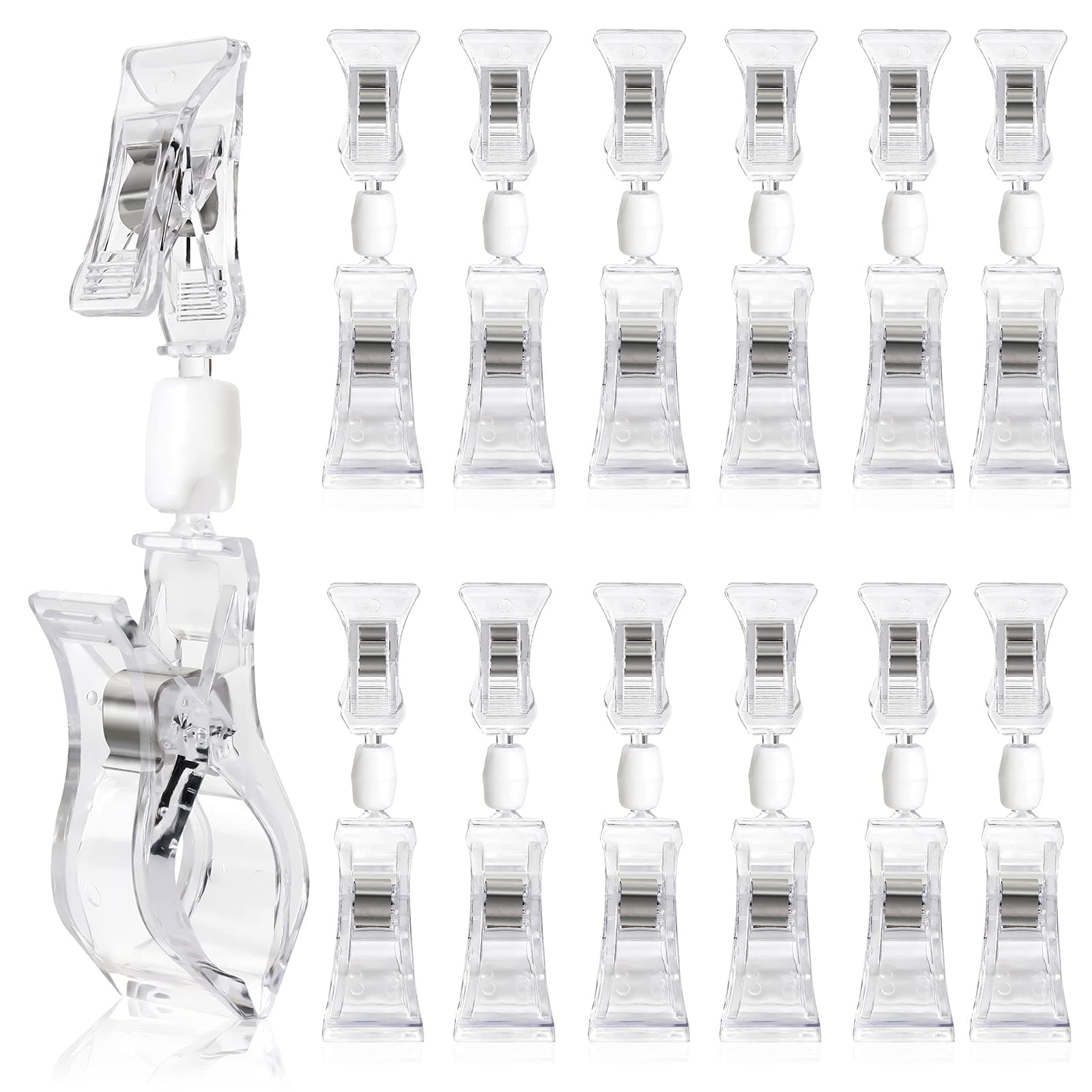 20 Pieces Double Sided Sign Clip, Clear Retail Merchandising Signs Display Tags, Plastic Sign Holder Rotatable Pop Clip-on Promotion Clips Stand for Label, Basket, Business Cards