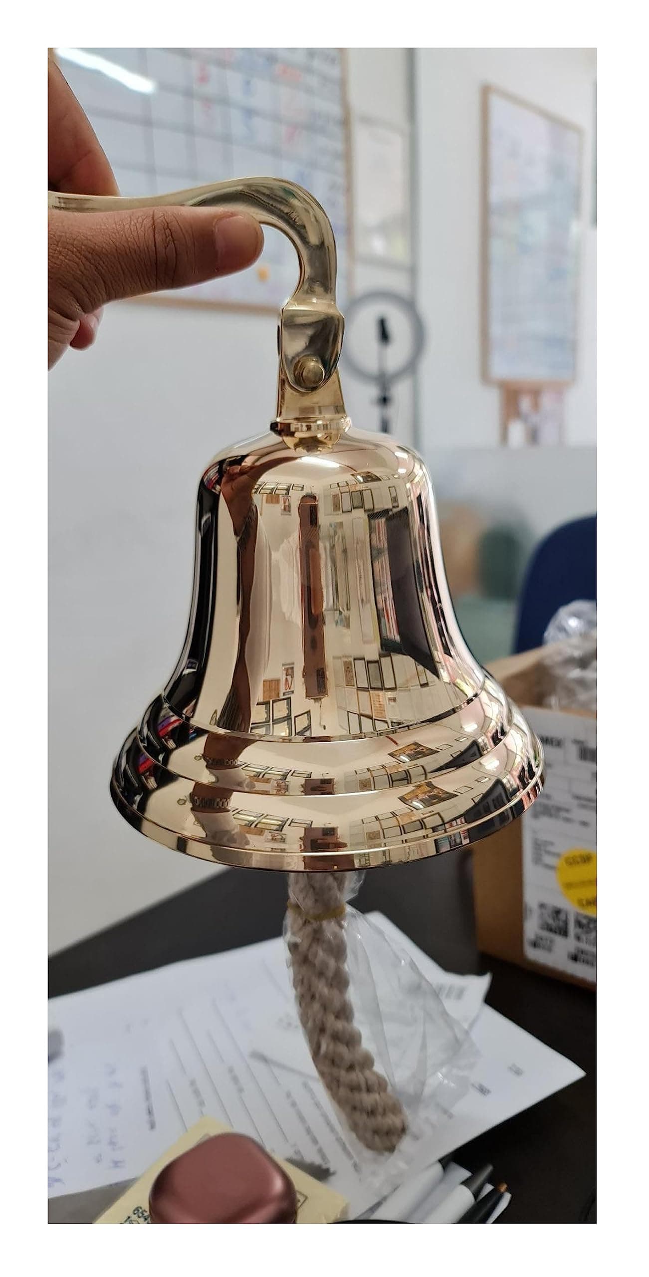 Solid Brass Wall Mounted Ship Hanging Bell for Reception, School, Outdoor, Indoor, Dinner & Chruch - 6 Inch by The Metal Magician