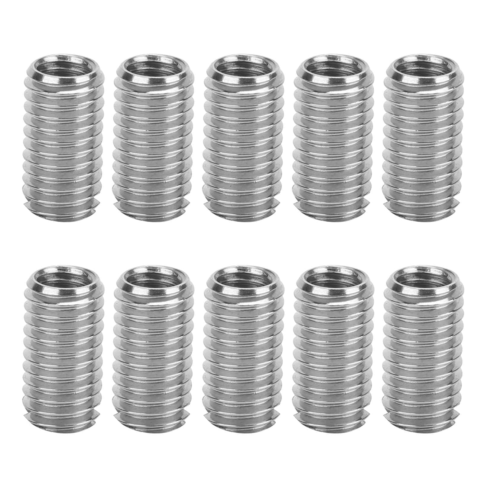 Thread Inserts, 10 Pcs Thread Reducer M8 to M6, Threaded Insert Inner M6*1.0 Outer M8*1.25 Length 15MM Male Female Reducing Nut, Stainless Steel Hardware Repair Tool