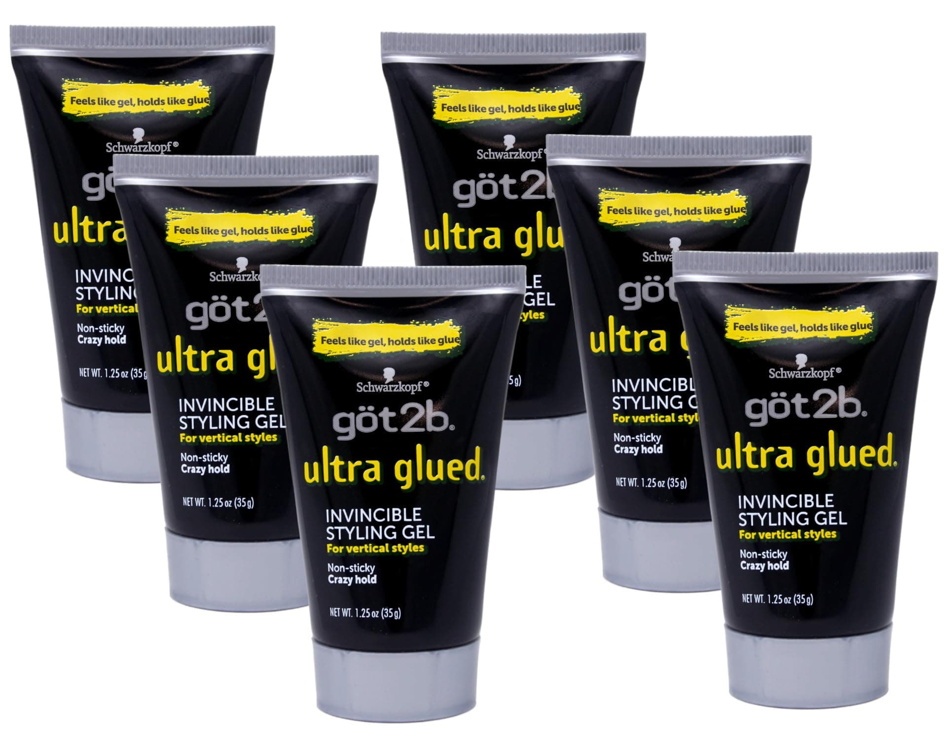 got2b, Ultra Glued, Invincible Styling Gel, 1.25 Oz., Pack of 6