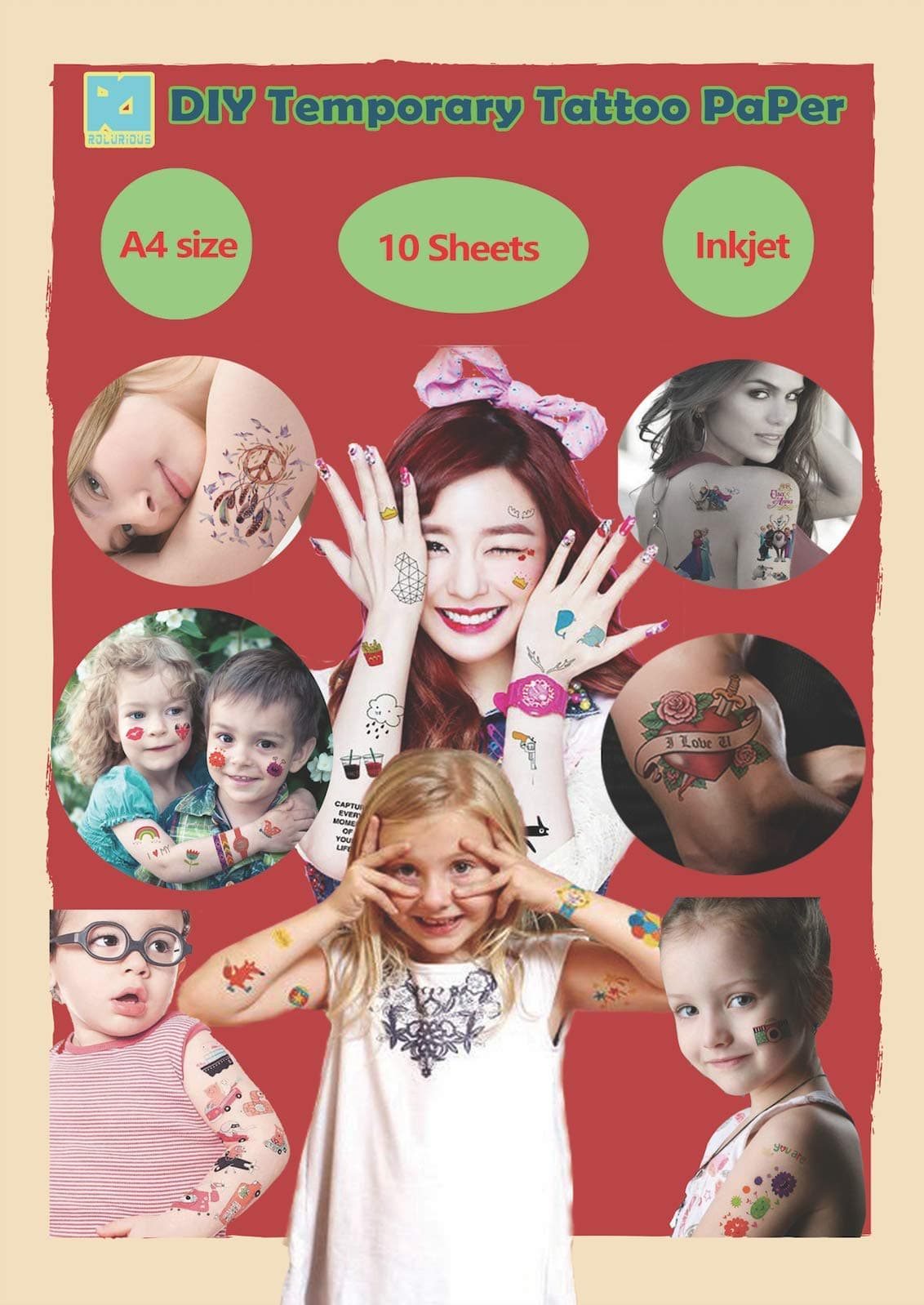 10 Sheets DIY A4 Temporary Tattoo Transfer Paper Printable Customized for Inkjet Printer Halloween Tattoos