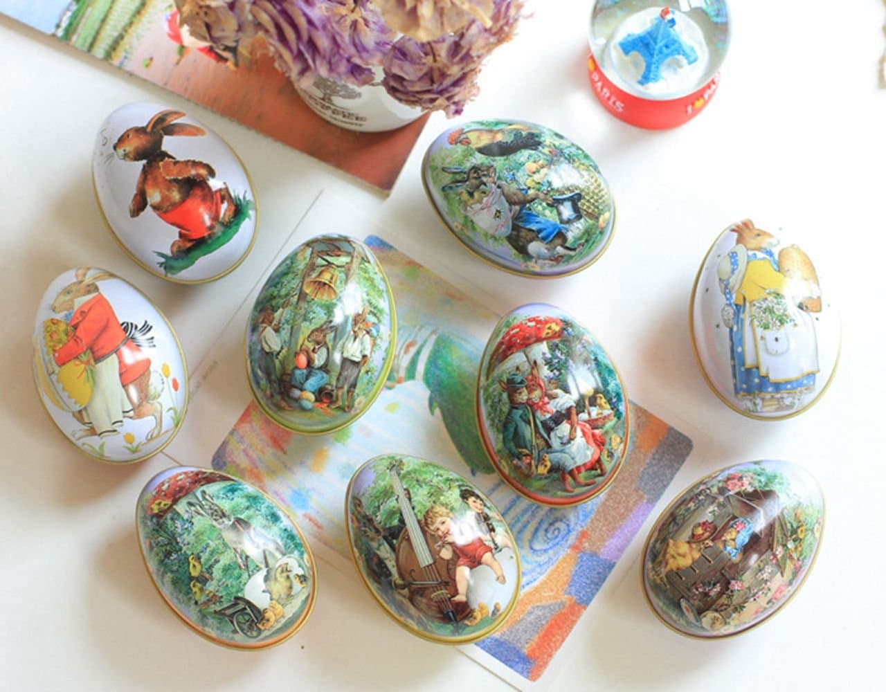 Crazy Night Assorted Metallic Easter Egg Container Different Design Wedding Supplies Painting Print Candy Packaging Box Tin Easter Day Eggs Random Color (6)