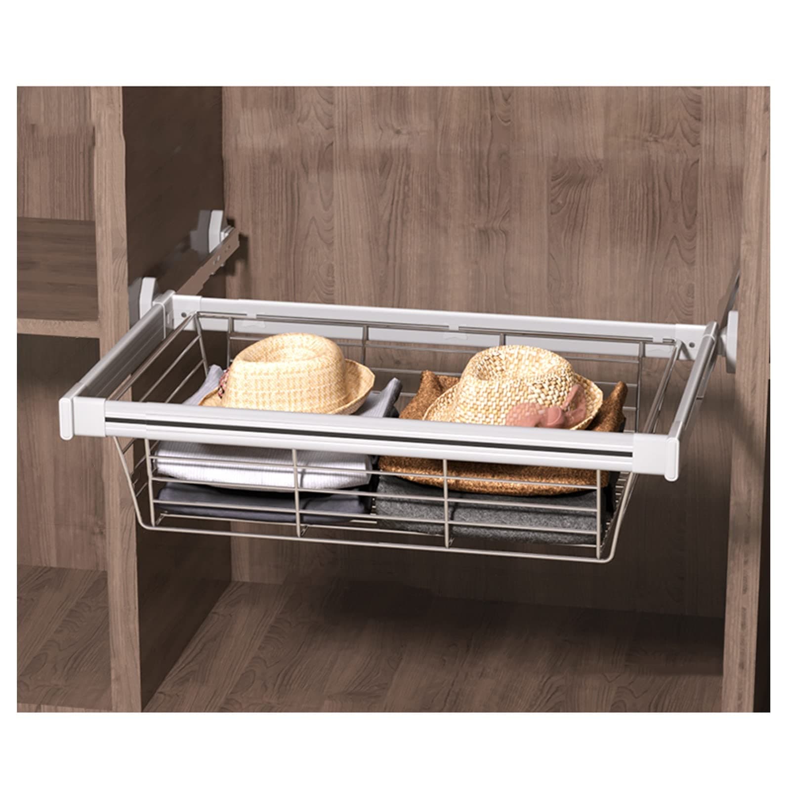 Wardrobe Pull Out Baskets Slide Rail Cabinet Storage Basket, Suitable for Sorting Wardrobe Clothes and Storage and Air Drying of Kitchen Utensils (Color : Silver, Size : 464-514mm)